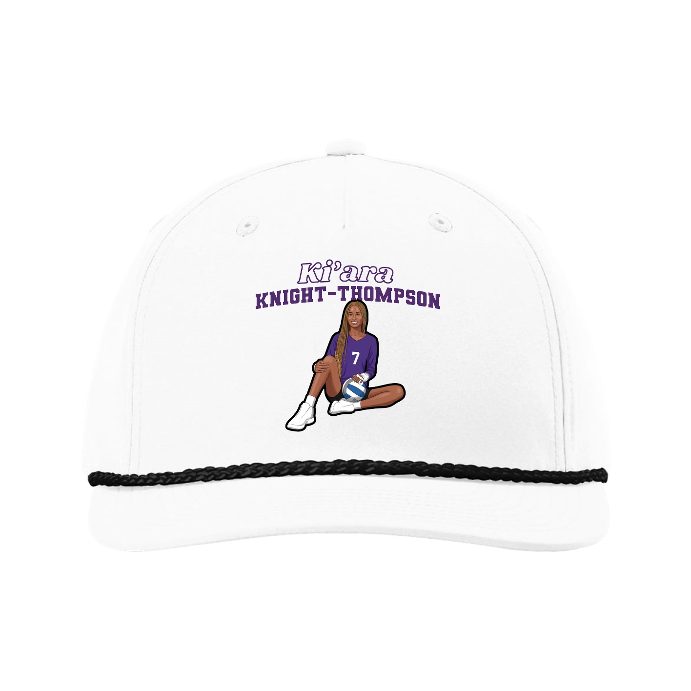 Five-Panel Classic Rope Cap — Name Arch in White