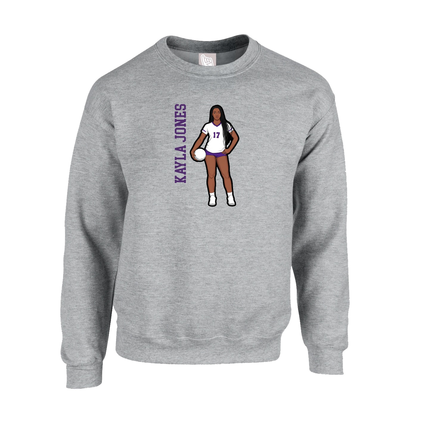 Fleece Crew — Name Vertical in Grey
