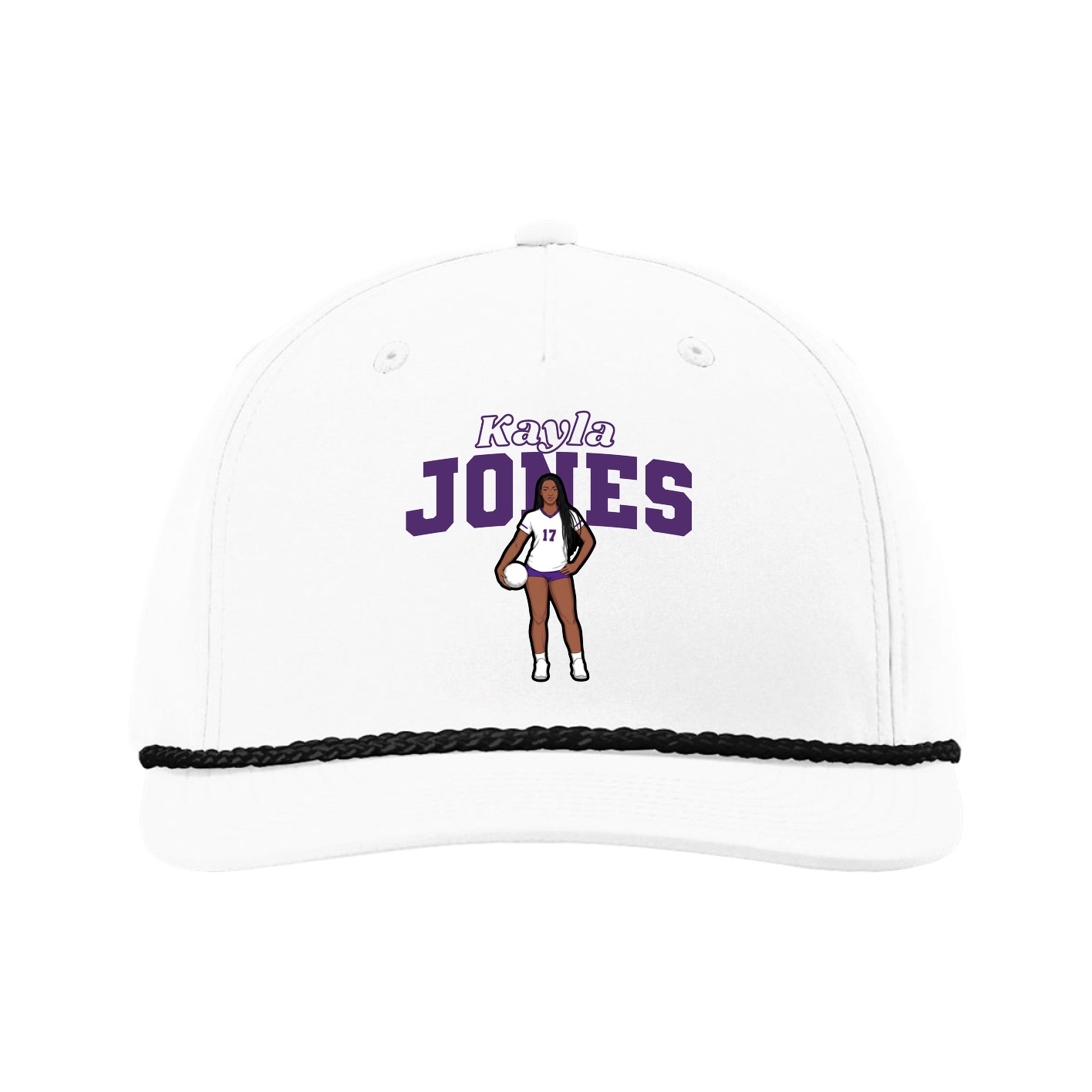 Five-Panel Classic Rope Cap — Name Arch in White