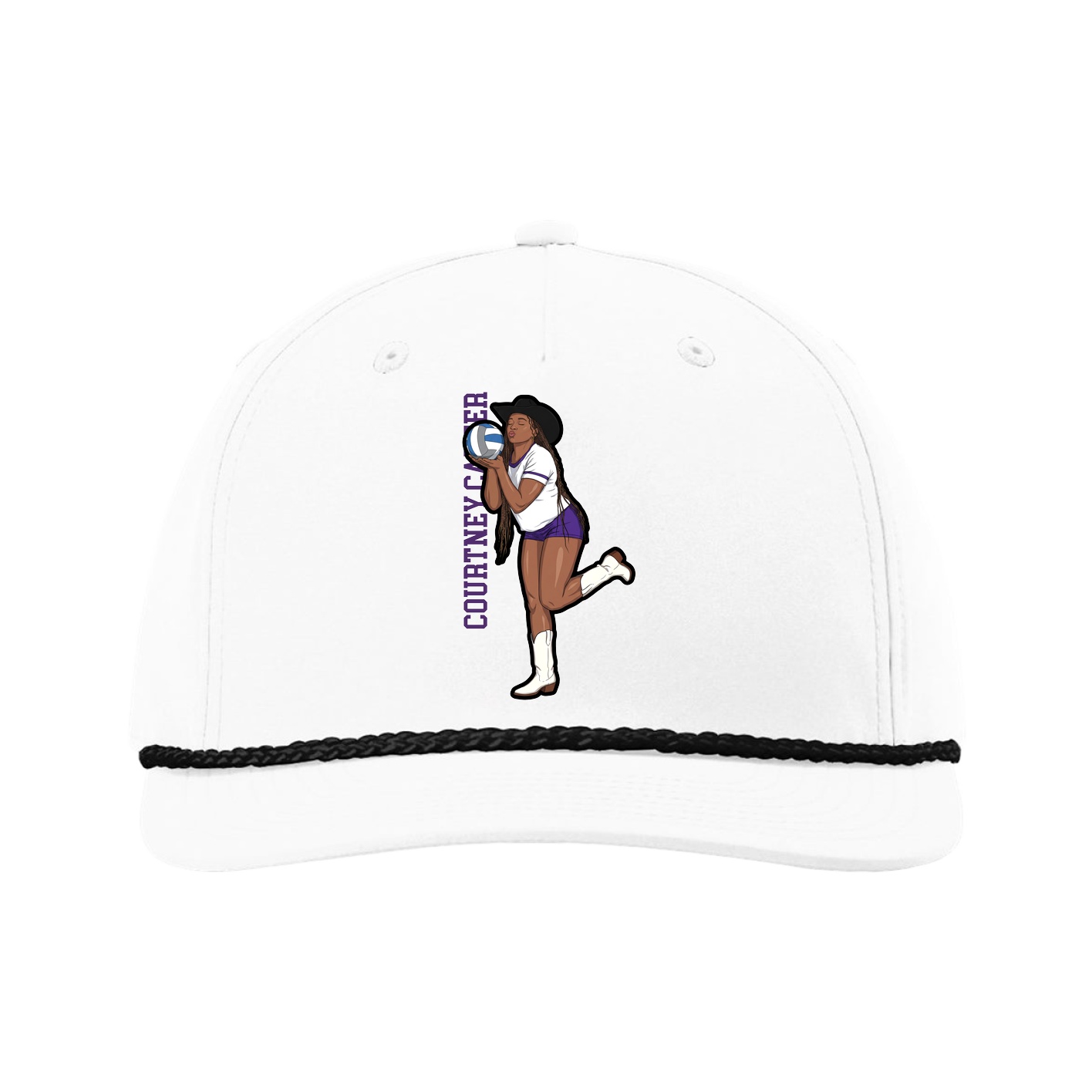Five-Panel Classic Rope Cap — Name Vertical in White