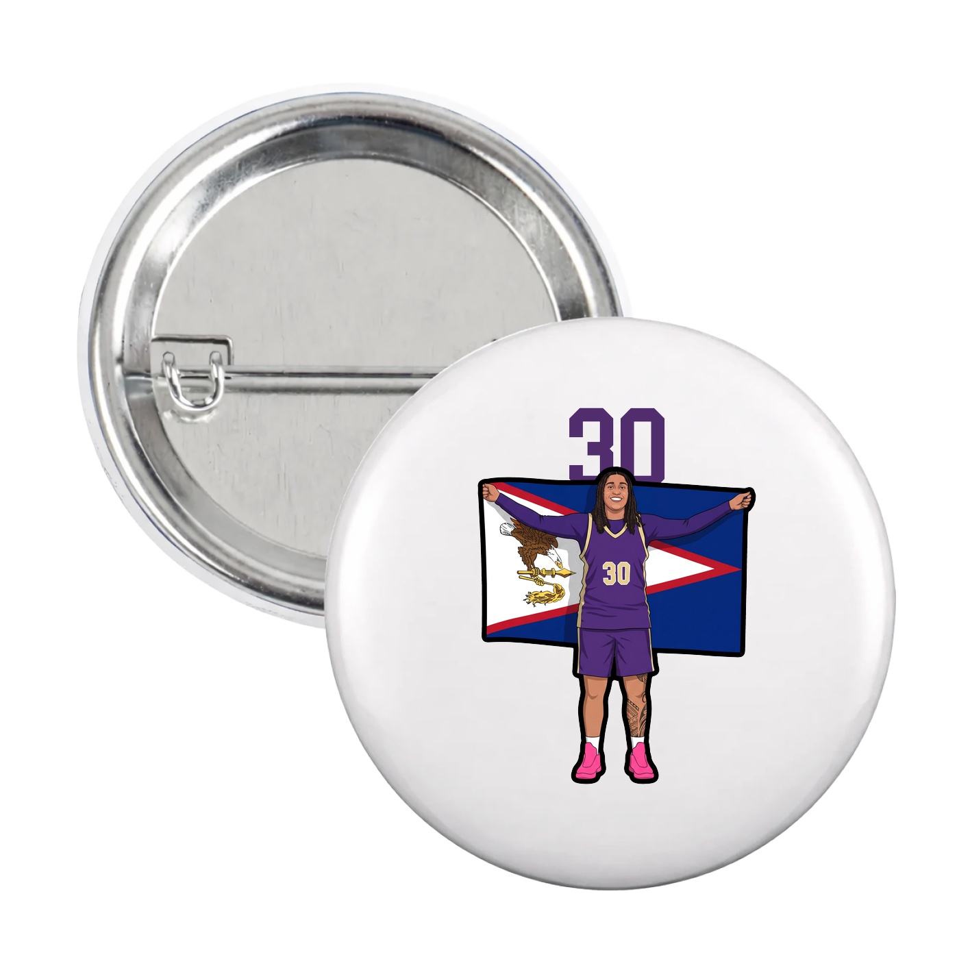 Game Day Button — Number Top in White