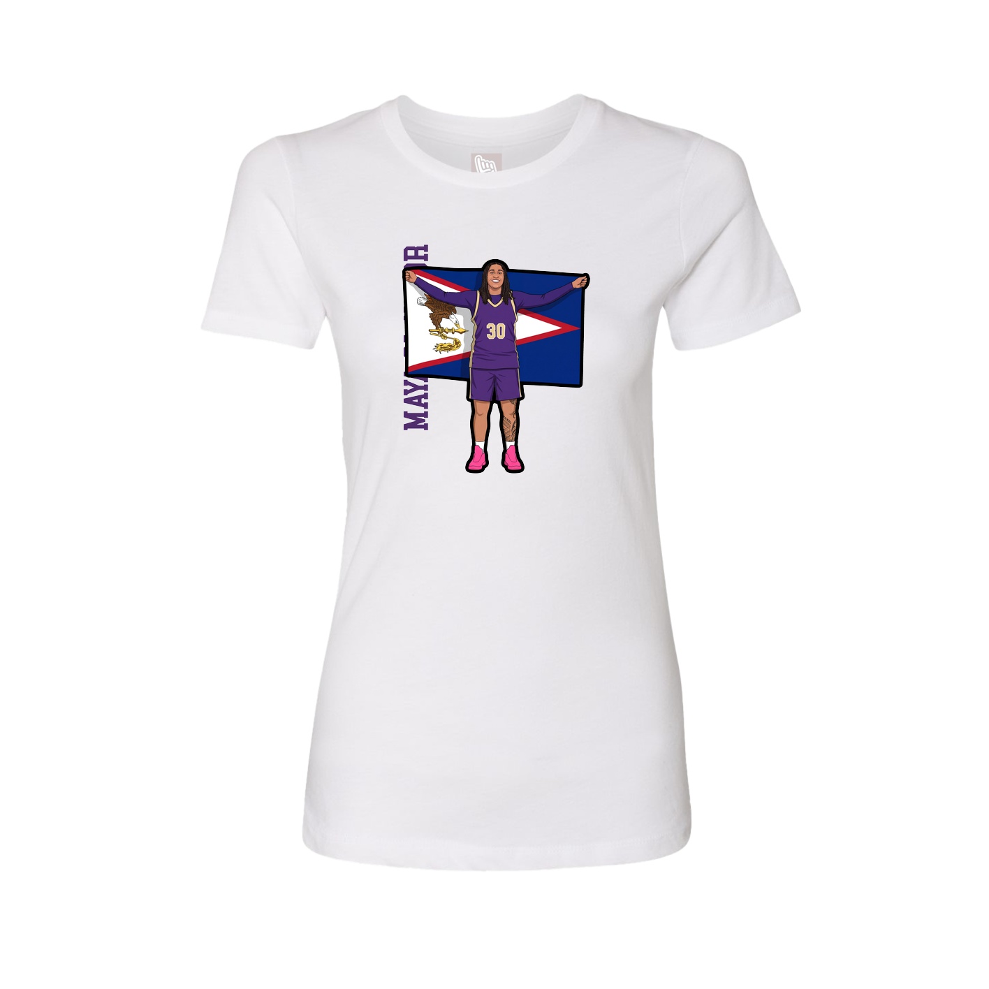 Fitted Women's Tee — Name Vertical in White