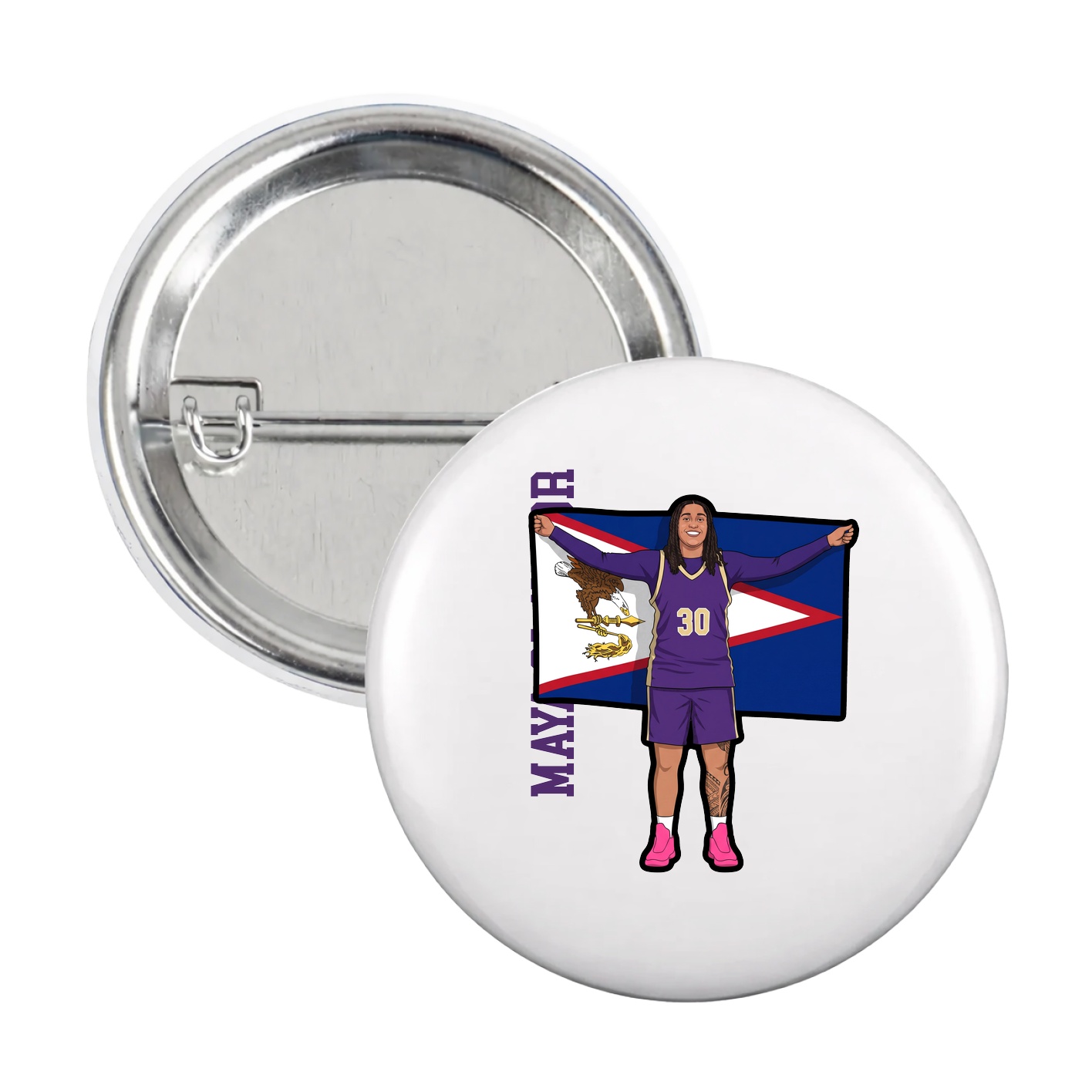 Game Day Button — Name Vertical in White