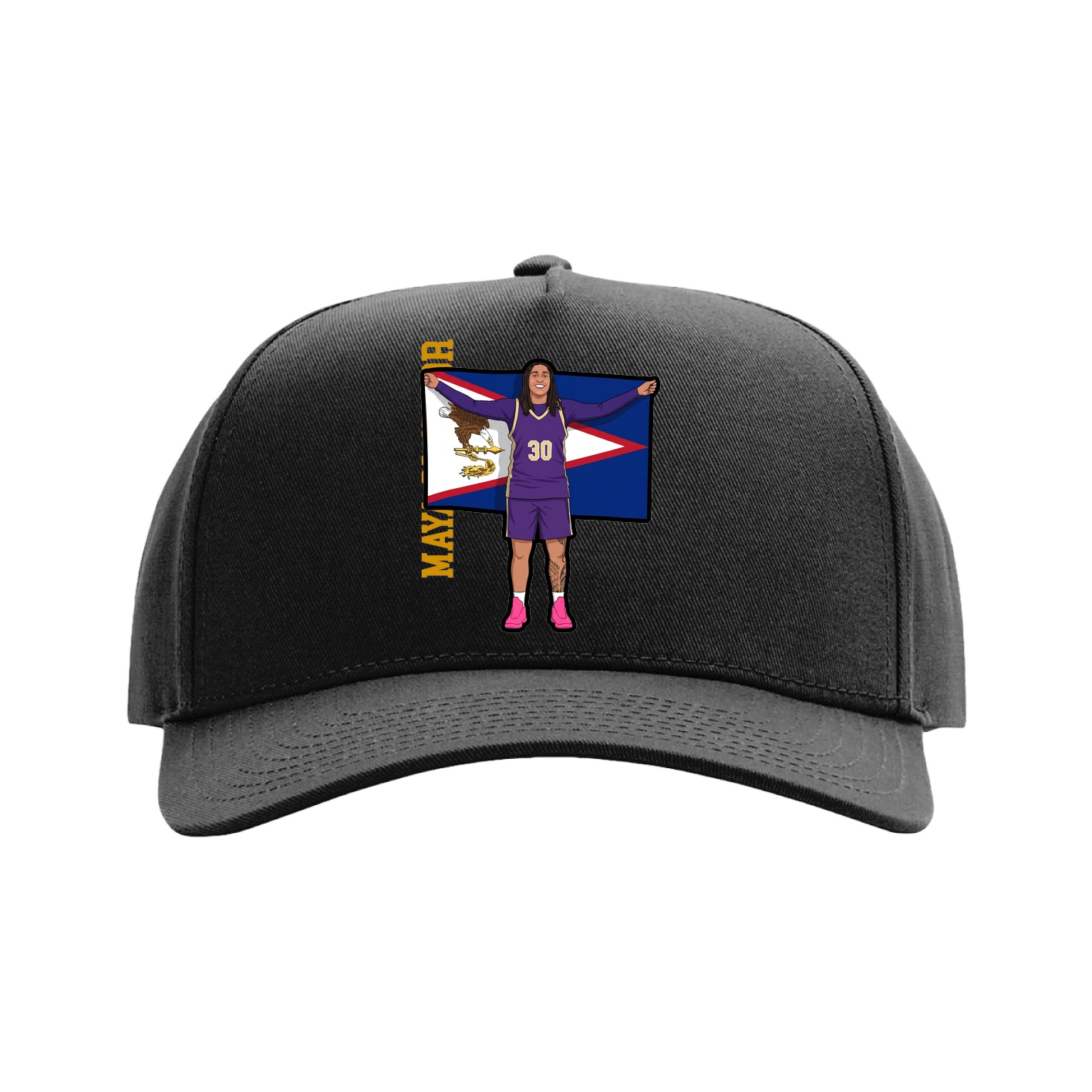 Full Fabric Five-Panel Champ Cap — Name Vertical in Black