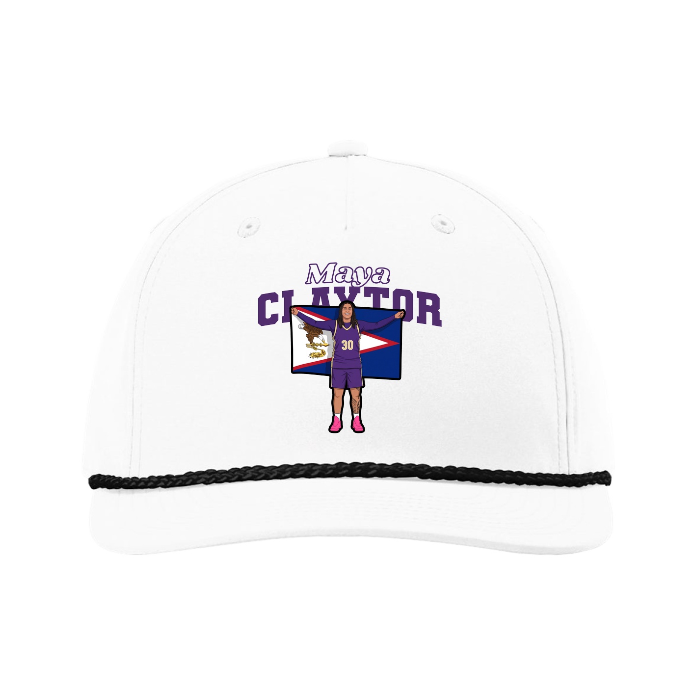Five-Panel Classic Rope Cap — Name Arch in White