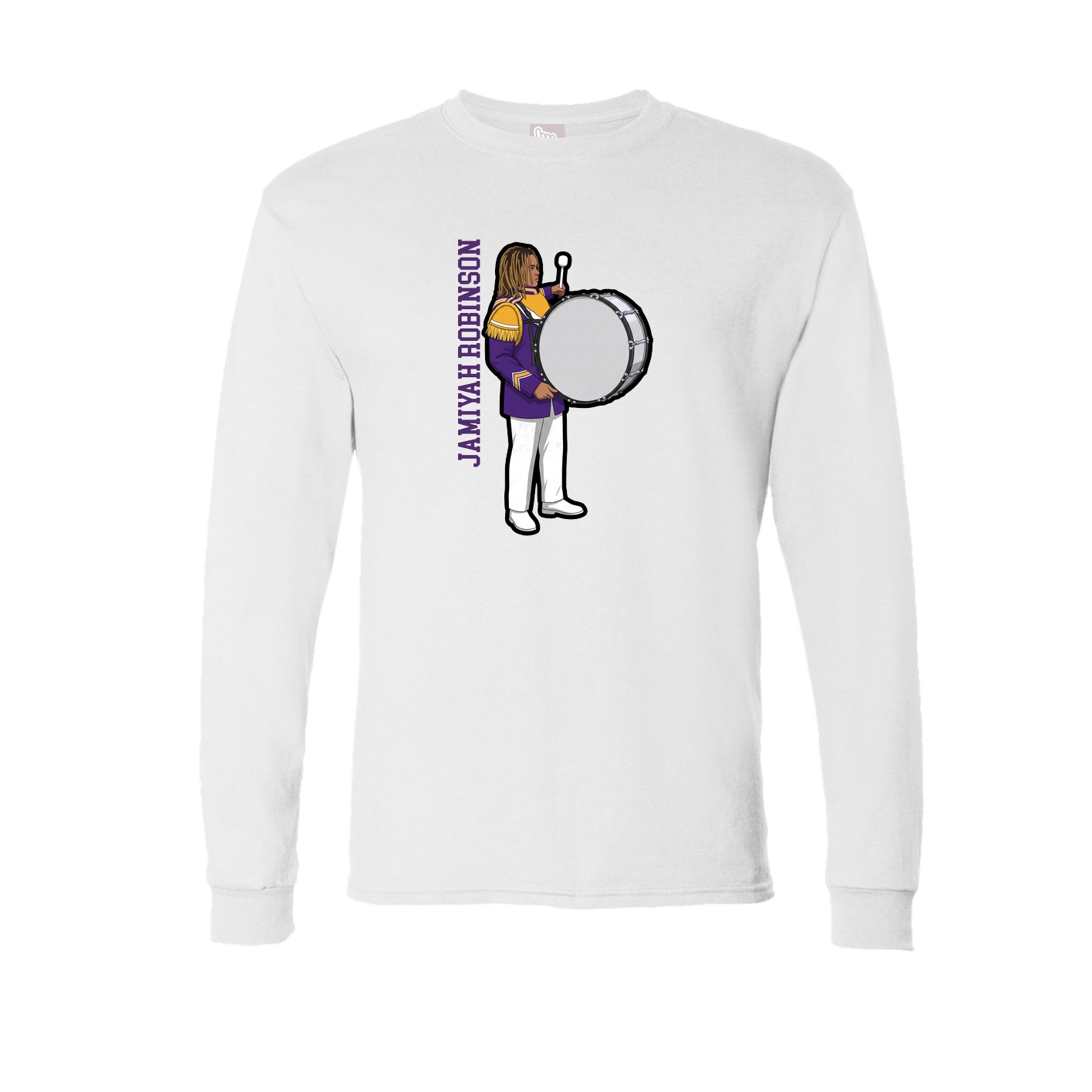 Long Sleeve Tee — Name Vertical in White