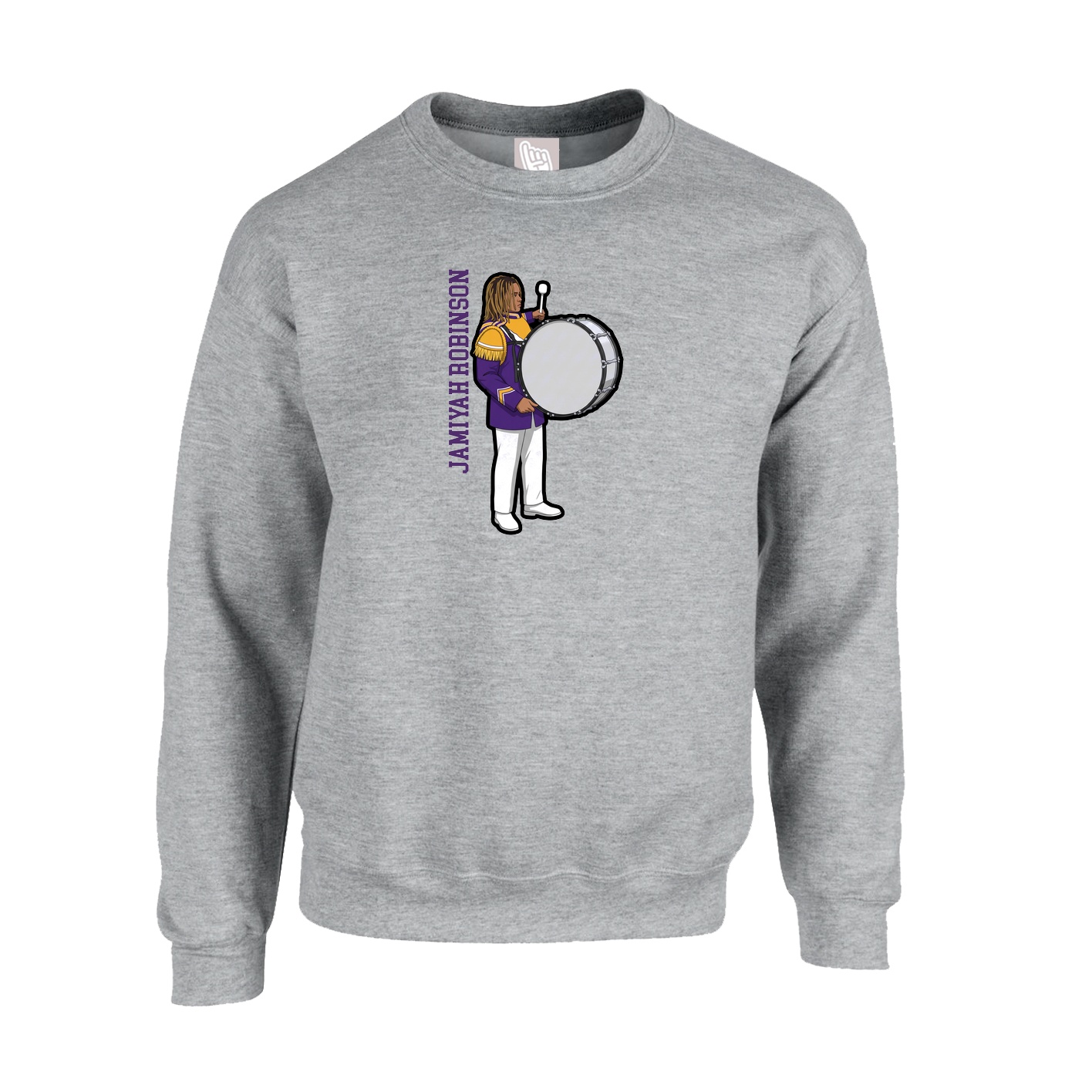 Fleece Crew — Name Vertical in Grey