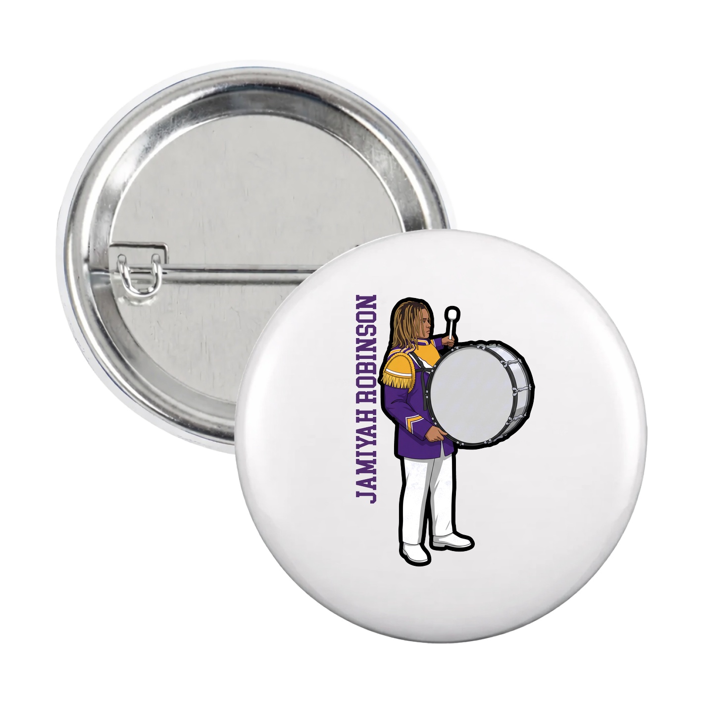 Game Day Button — Name Vertical in White