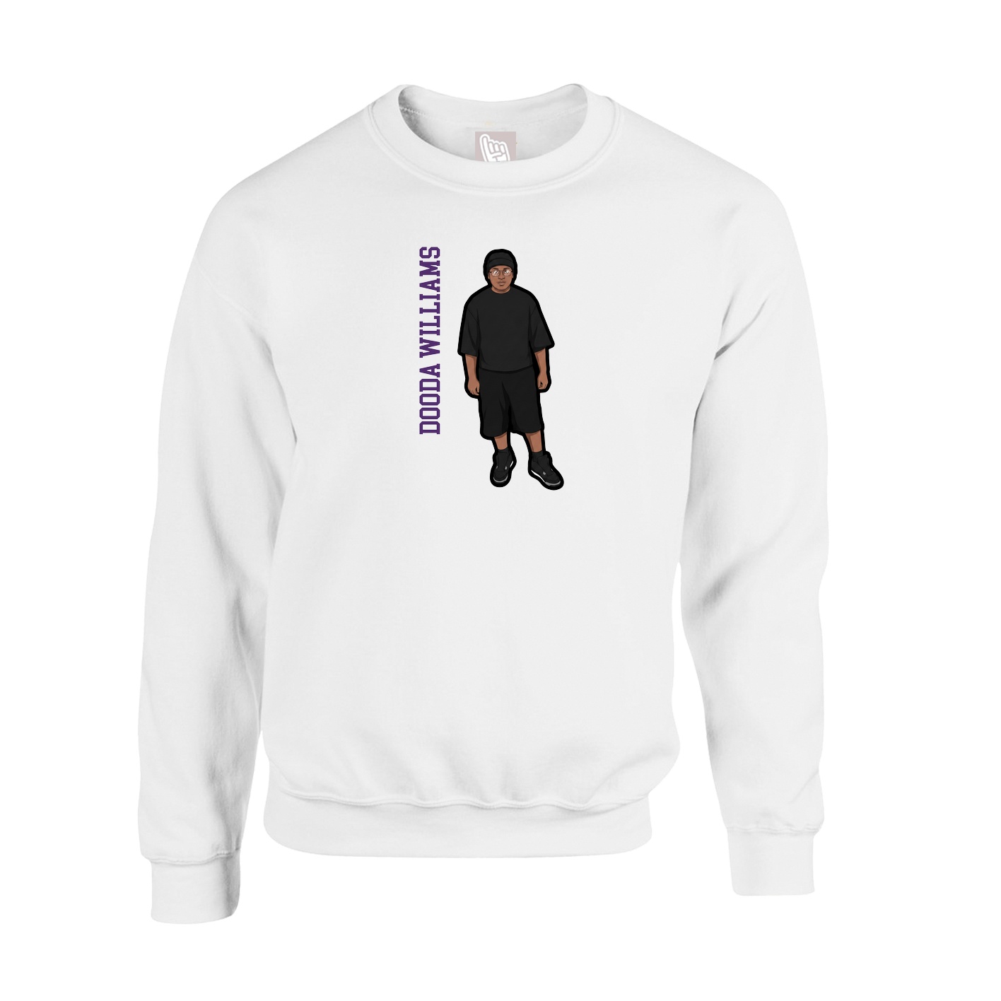 Fleece Crew — Name Vertical in White