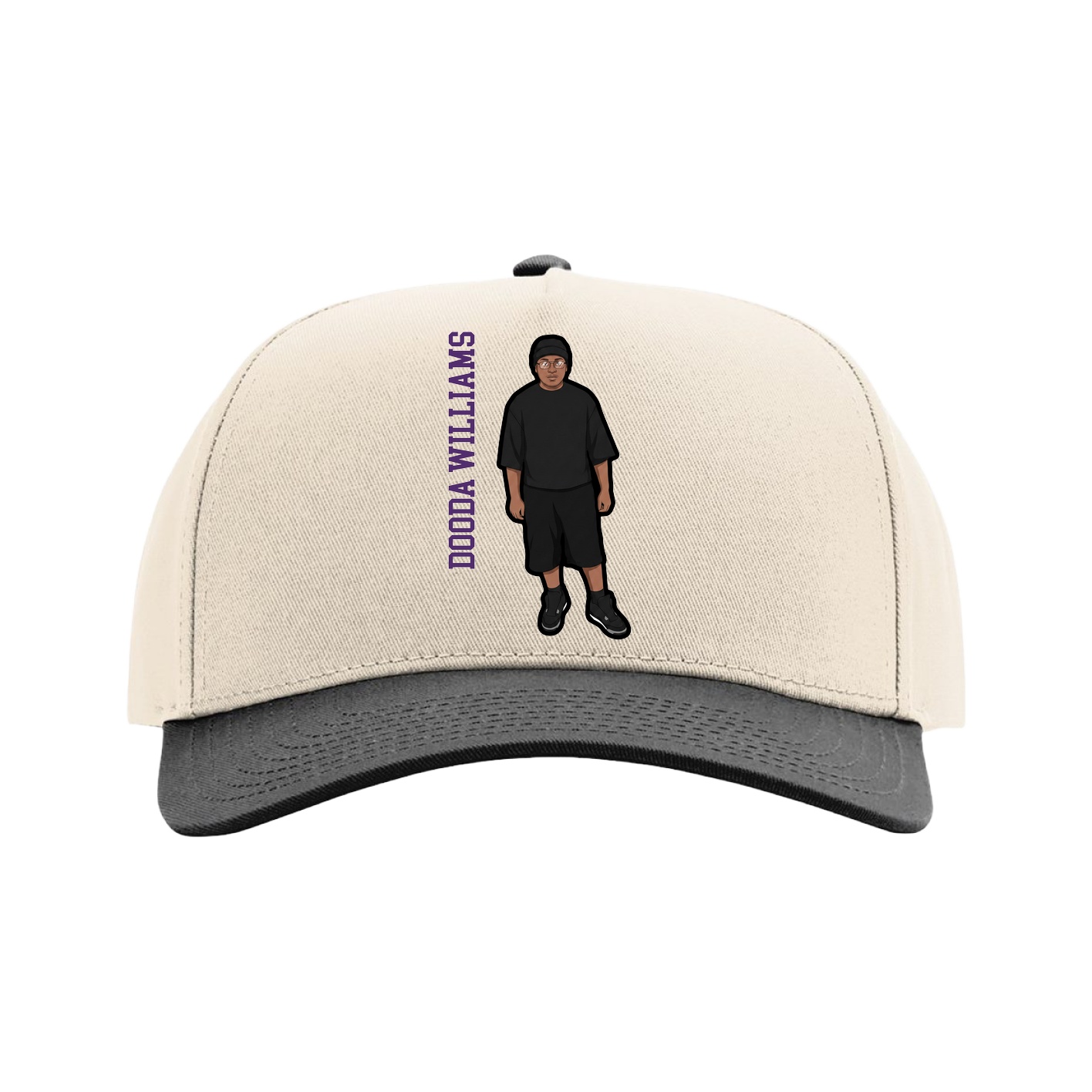 Full Fabric Five-Panel Champ Cap — Name Vertical in Cream/Black