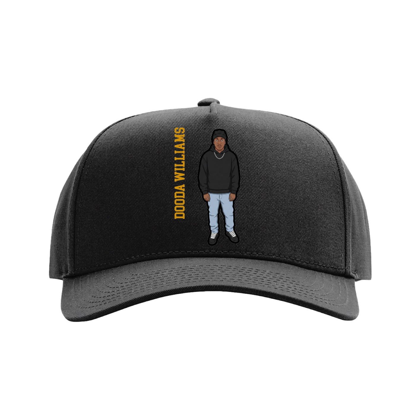 Full Fabric Five-Panel Champ Cap — Name Vertical in Black