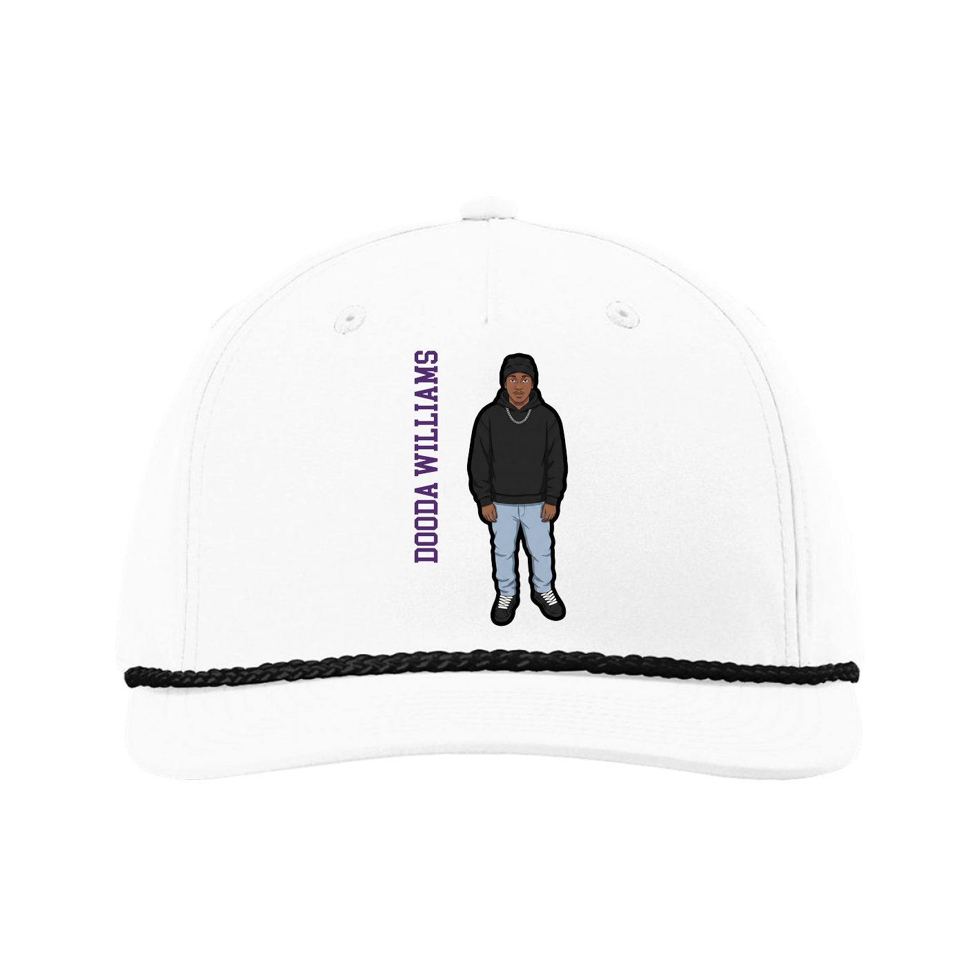 Five-Panel Classic Rope Cap — Name Vertical in White
