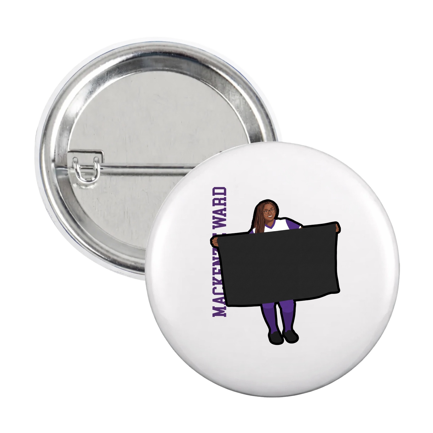 Game Day Button — Name Vertical in White