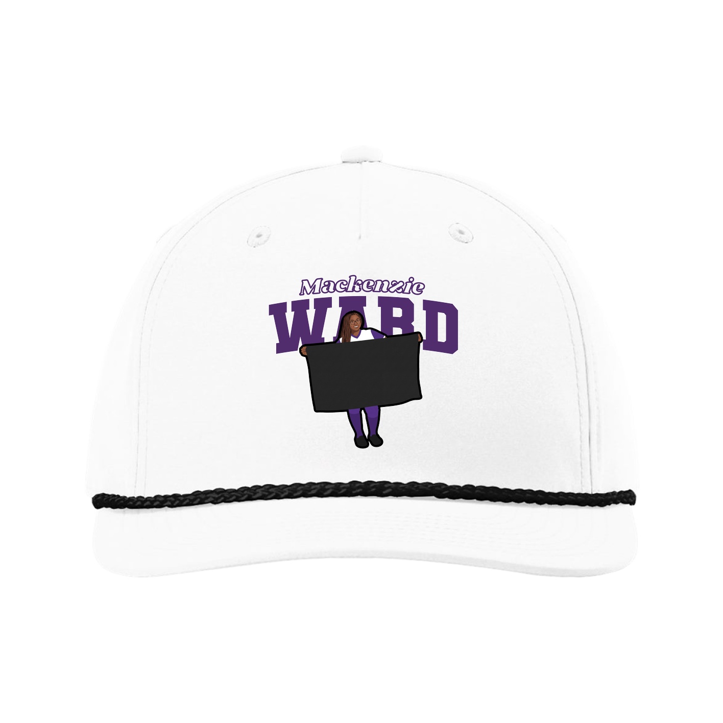 Five-Panel Classic Rope Cap — Name Arch in White
