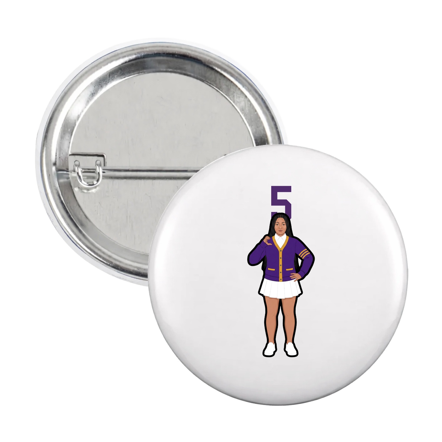 Game Day Button — Number Top in White