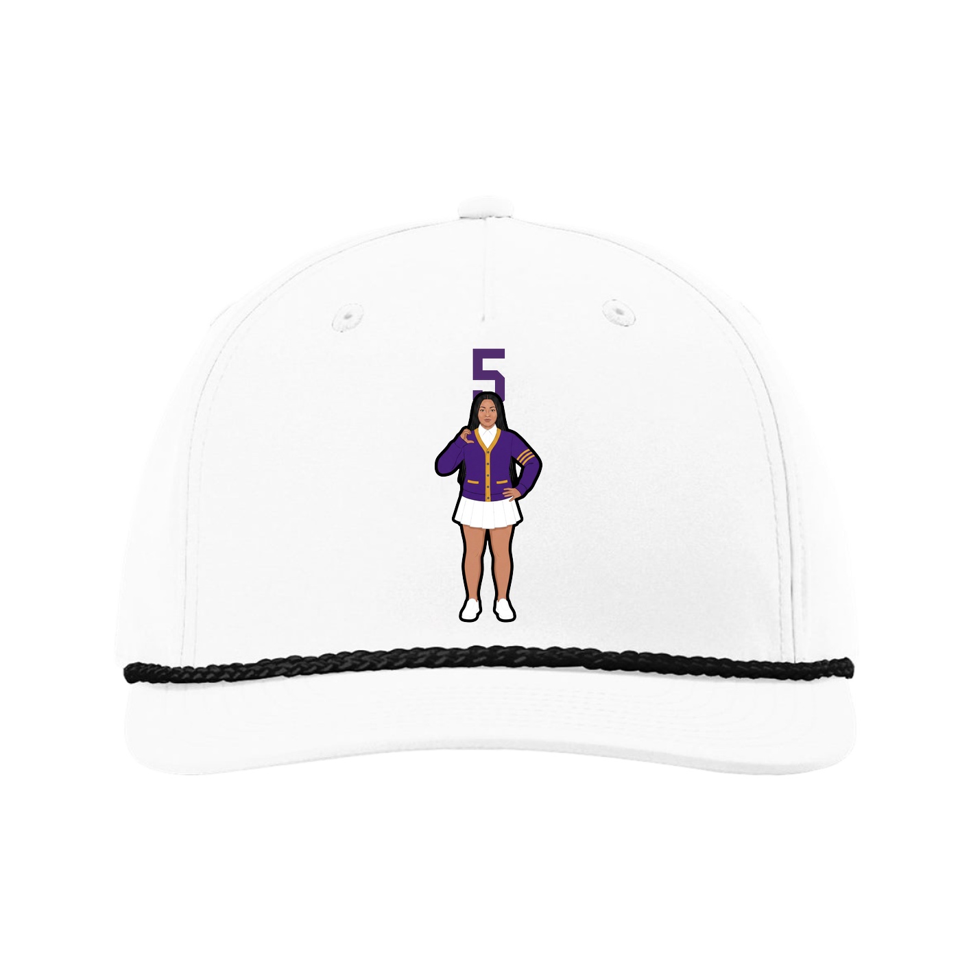 Five-Panel Classic Rope Cap — Number Top in White