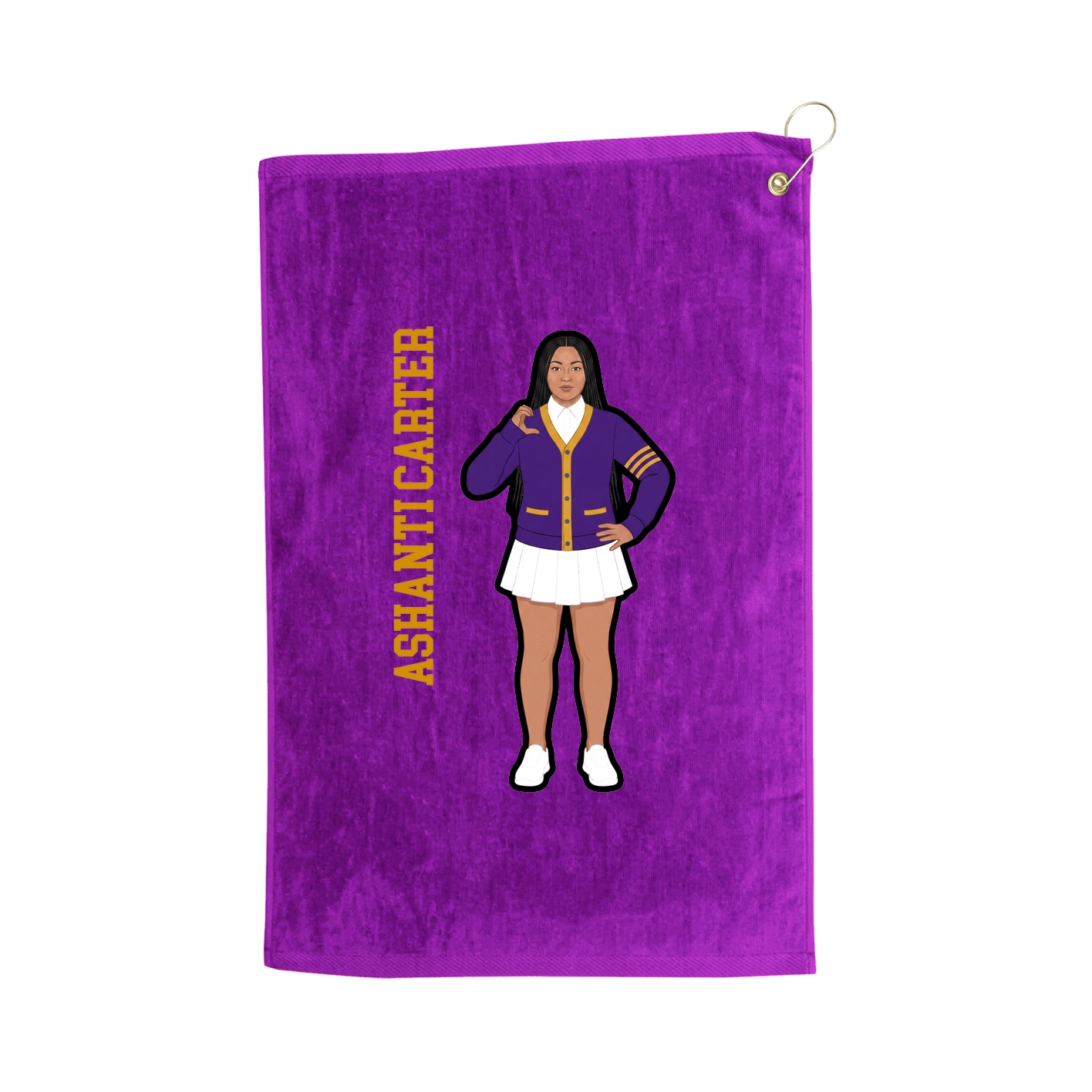 Golf Towel — Name Vertical in Purple