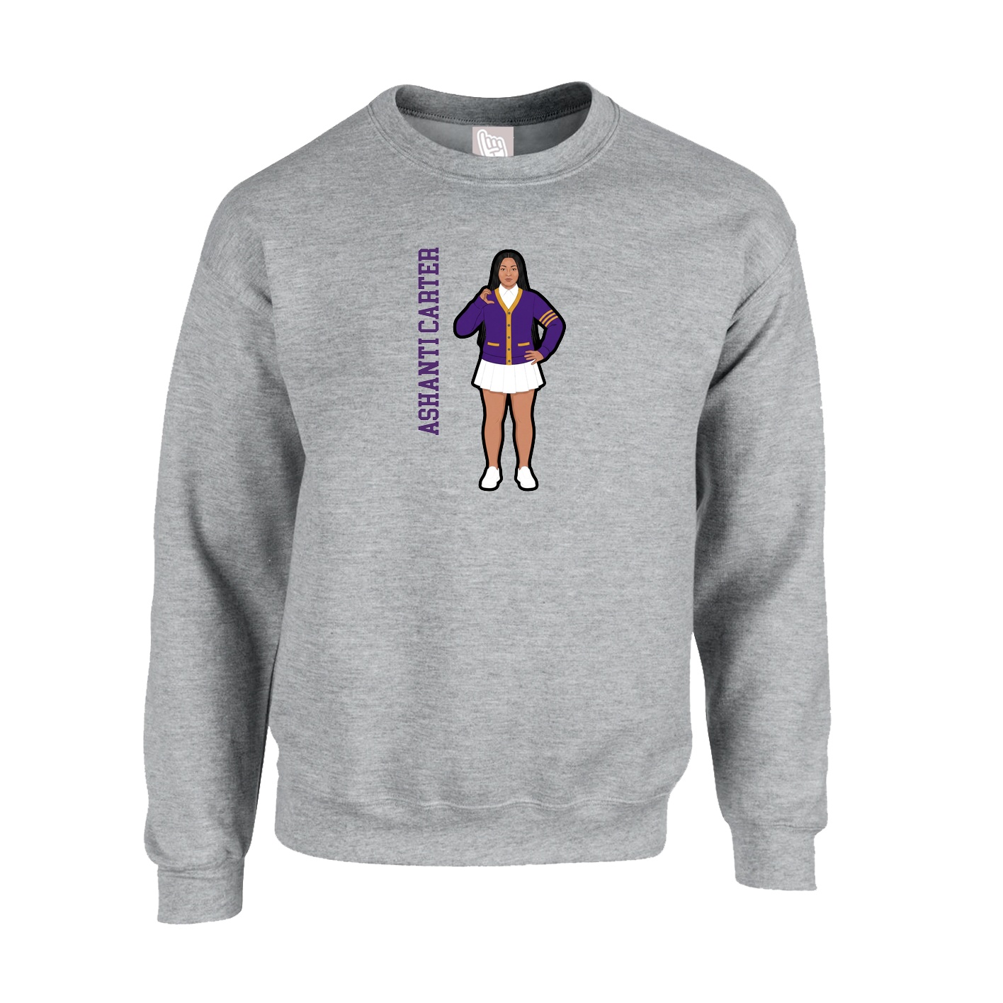 Fleece Crew — Name Vertical in Grey