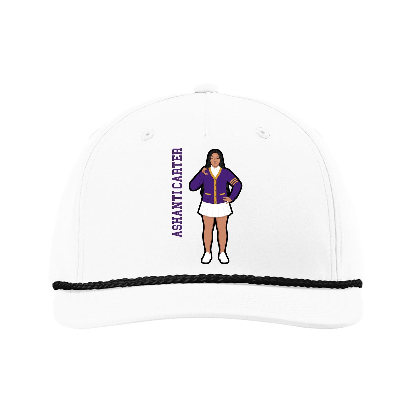 Five-Panel Classic Rope Cap — Name Vertical in White