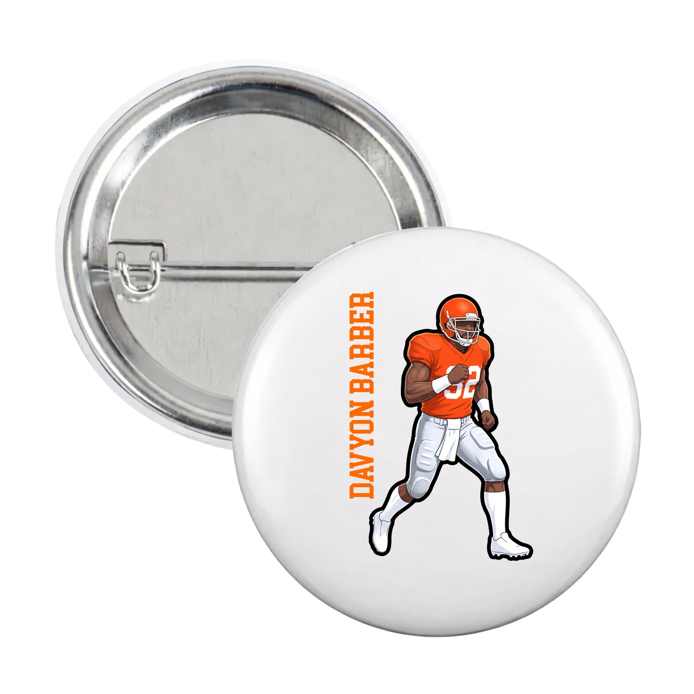 Game Day Button — Name Vertical in White