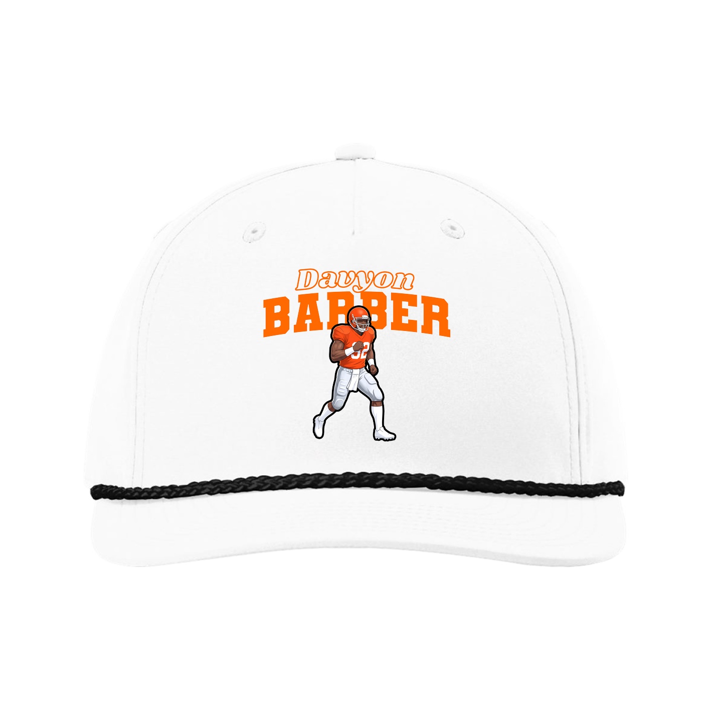 Five-Panel Classic Rope Cap — Name Arch in White