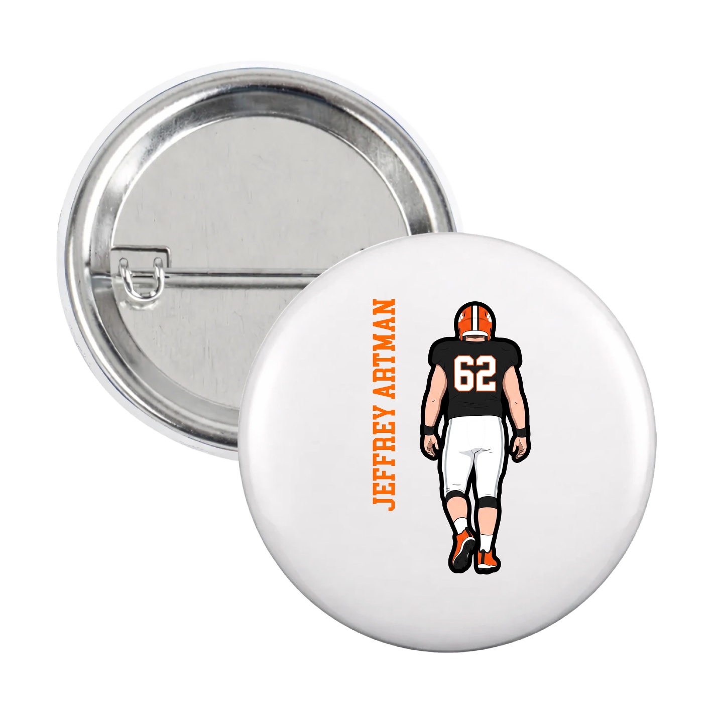 Game Day Button — Name Vertical in White