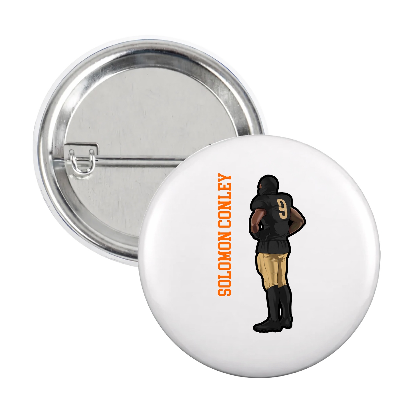 Game Day Button — Name Vertical in White