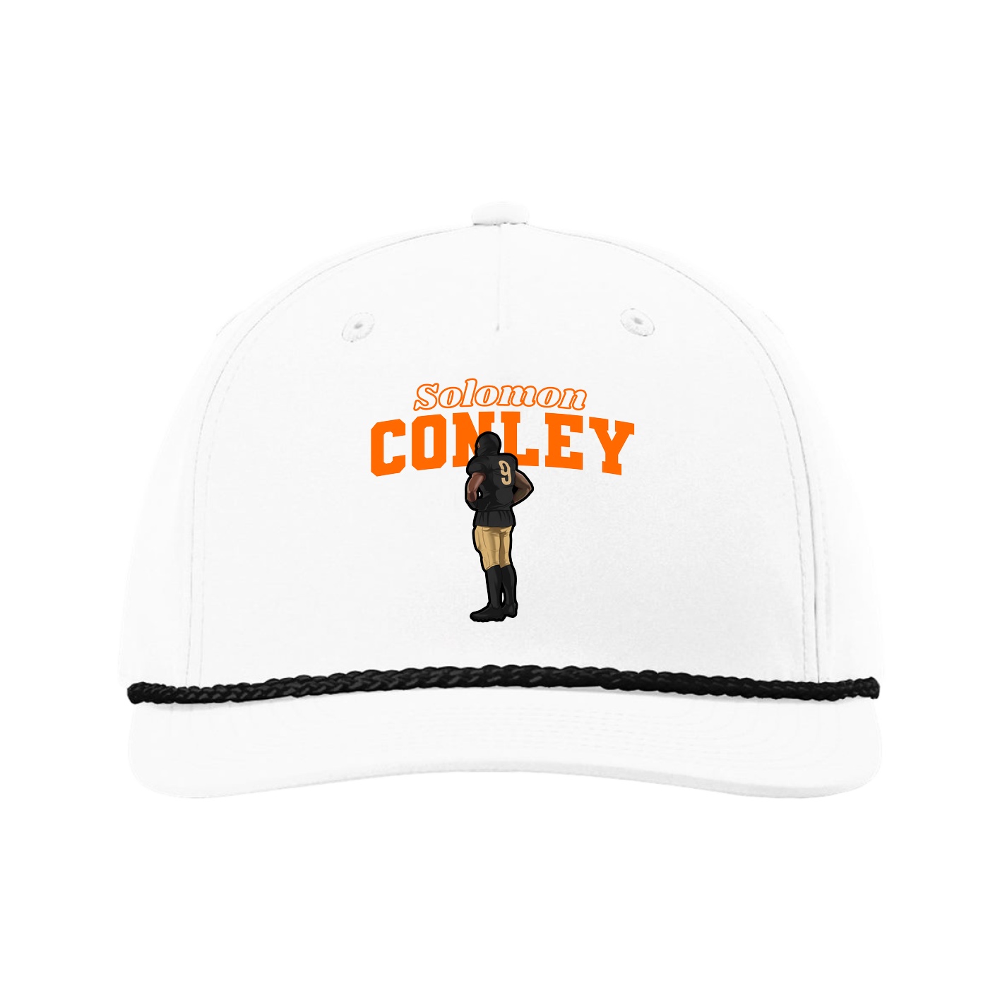 Five-Panel Classic Rope Cap — Name Arch in White