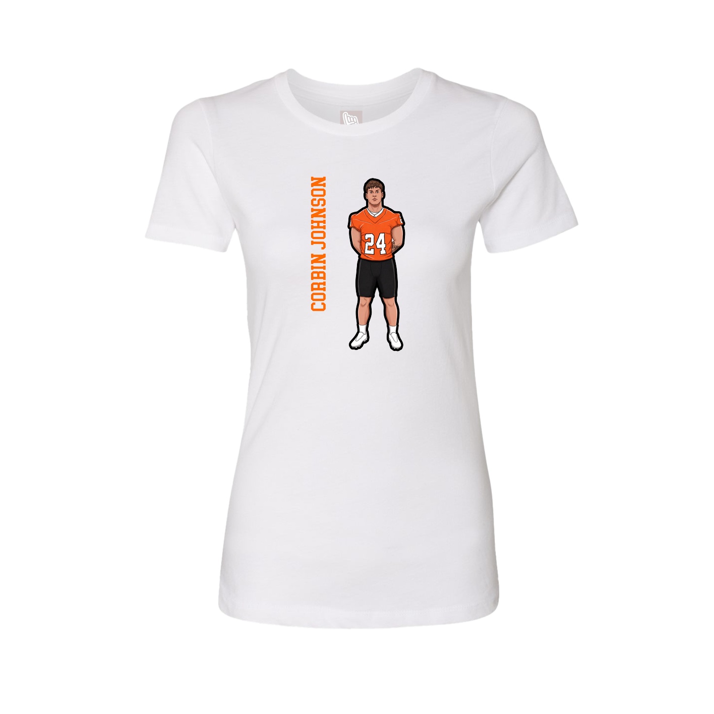 Fitted Women's Tee — Name Vertical in White