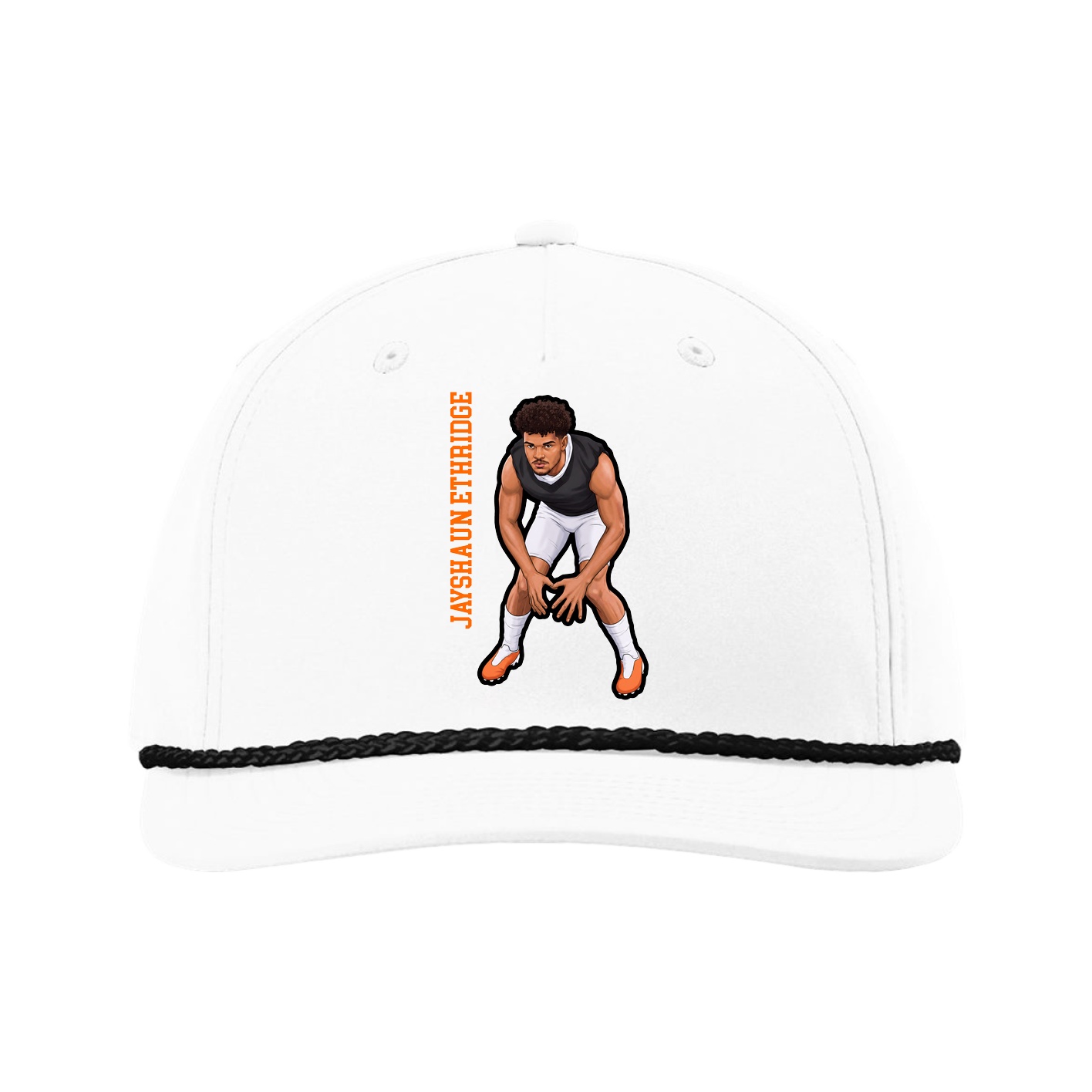 Five-Panel Classic Rope Cap — Name Vertical in White