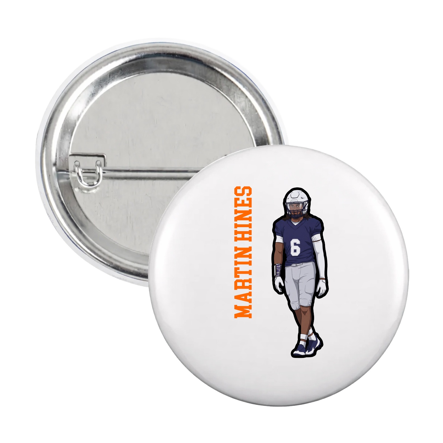 Game Day Button — Name Vertical in White