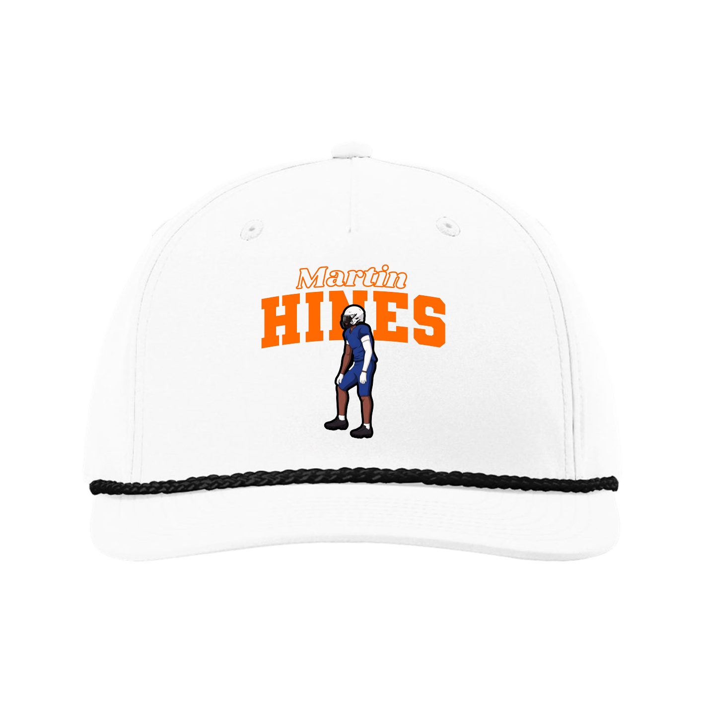 Five-Panel Classic Rope Cap — Name Arch in White