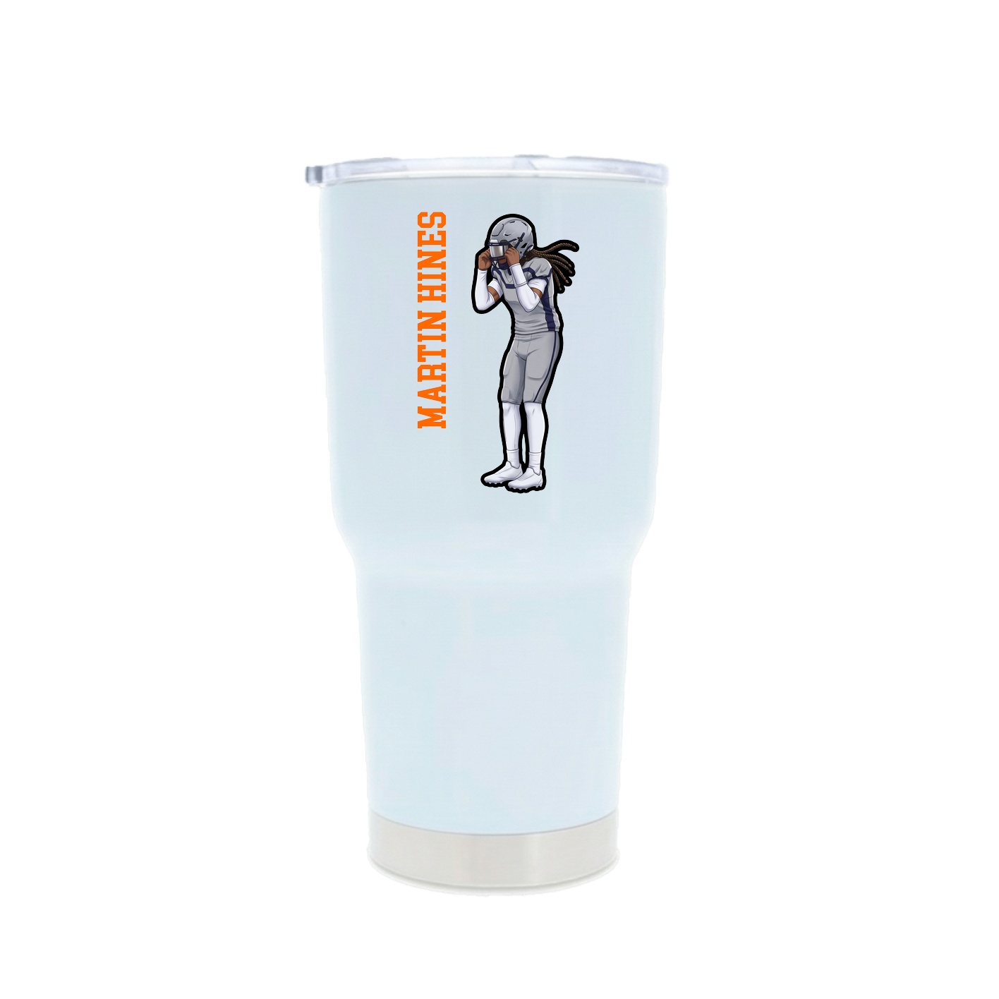 30oz Stainless Steel Tumbler — Name Vertical in White
