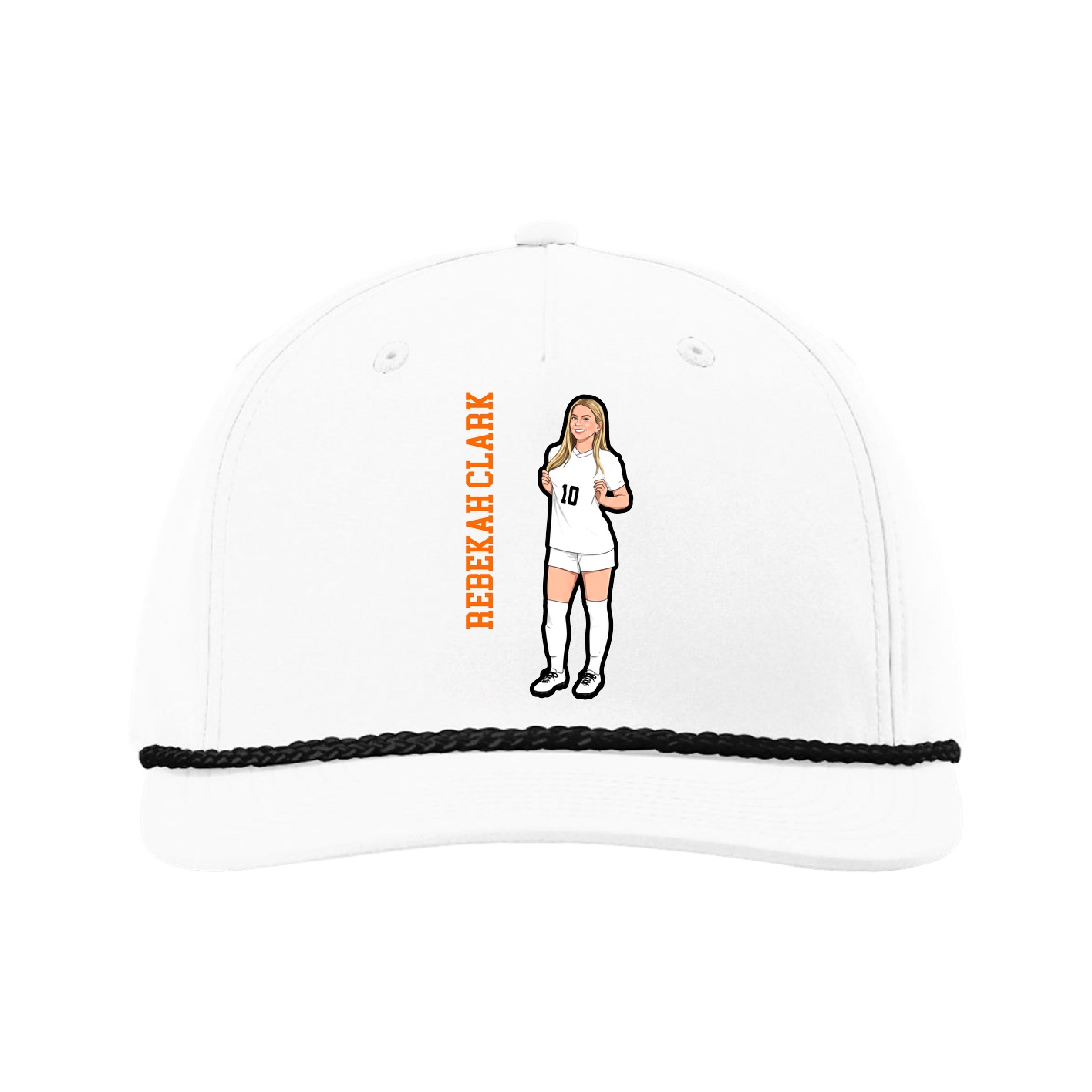 Five-Panel Classic Rope Cap — Name Vertical in White