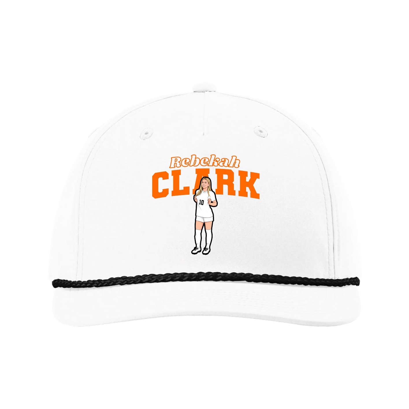 Five-Panel Classic Rope Cap — Name Arch in White