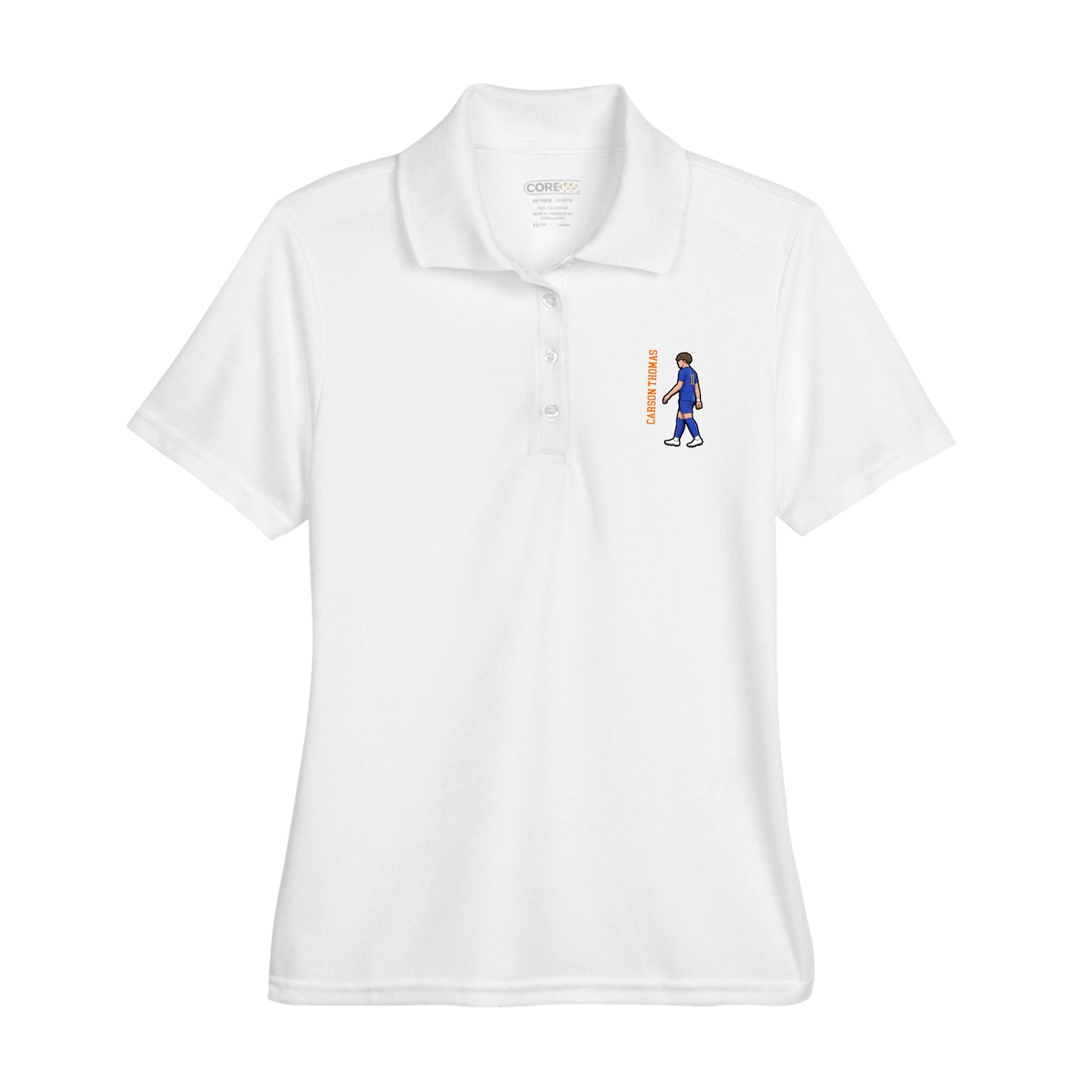 Womens Performance Polo — Name Vertical in White