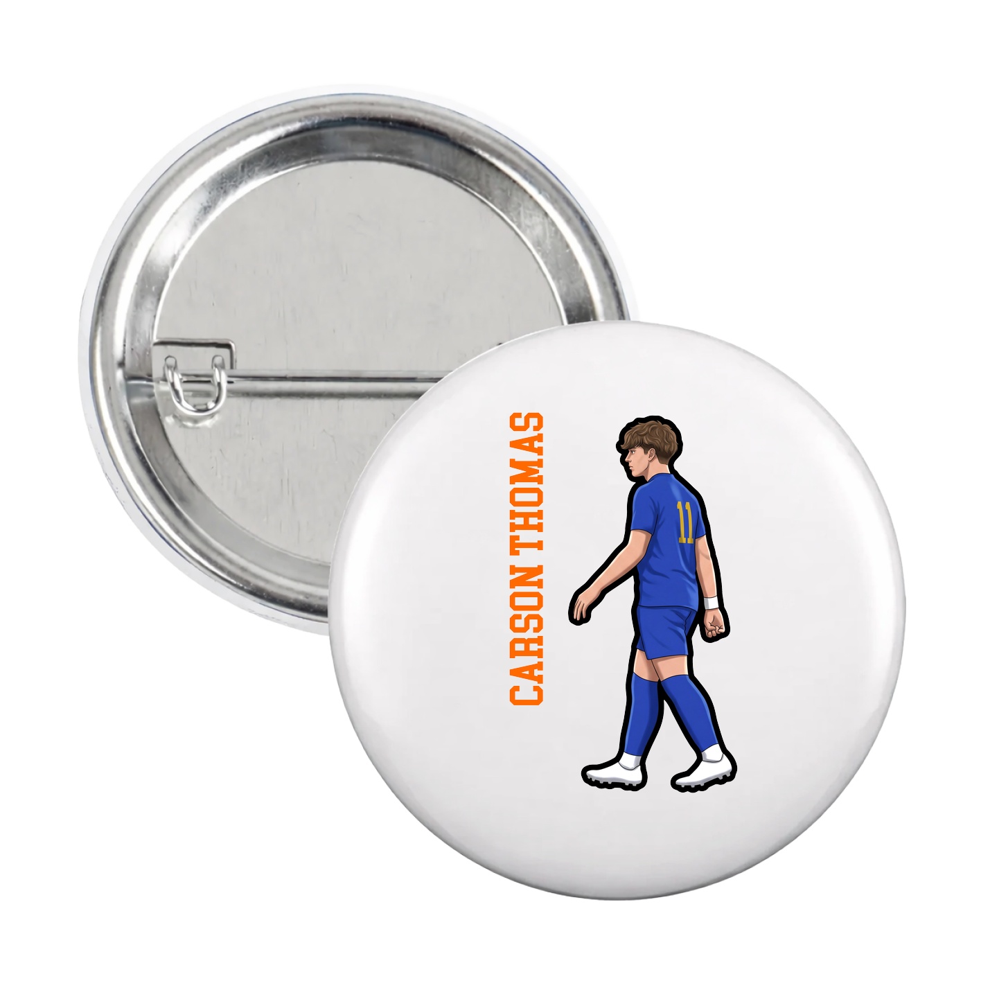 Game Day Button — Name Vertical in White