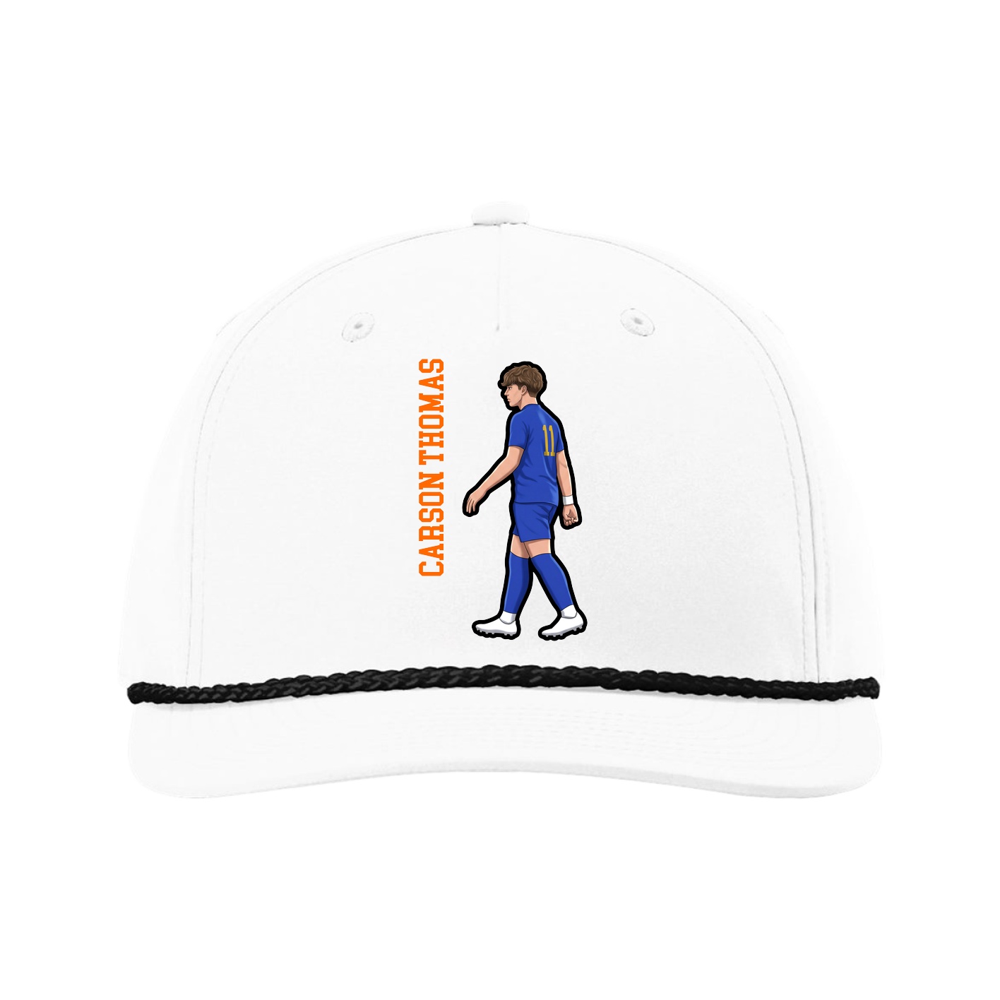 Five-Panel Classic Rope Cap — Name Vertical in White