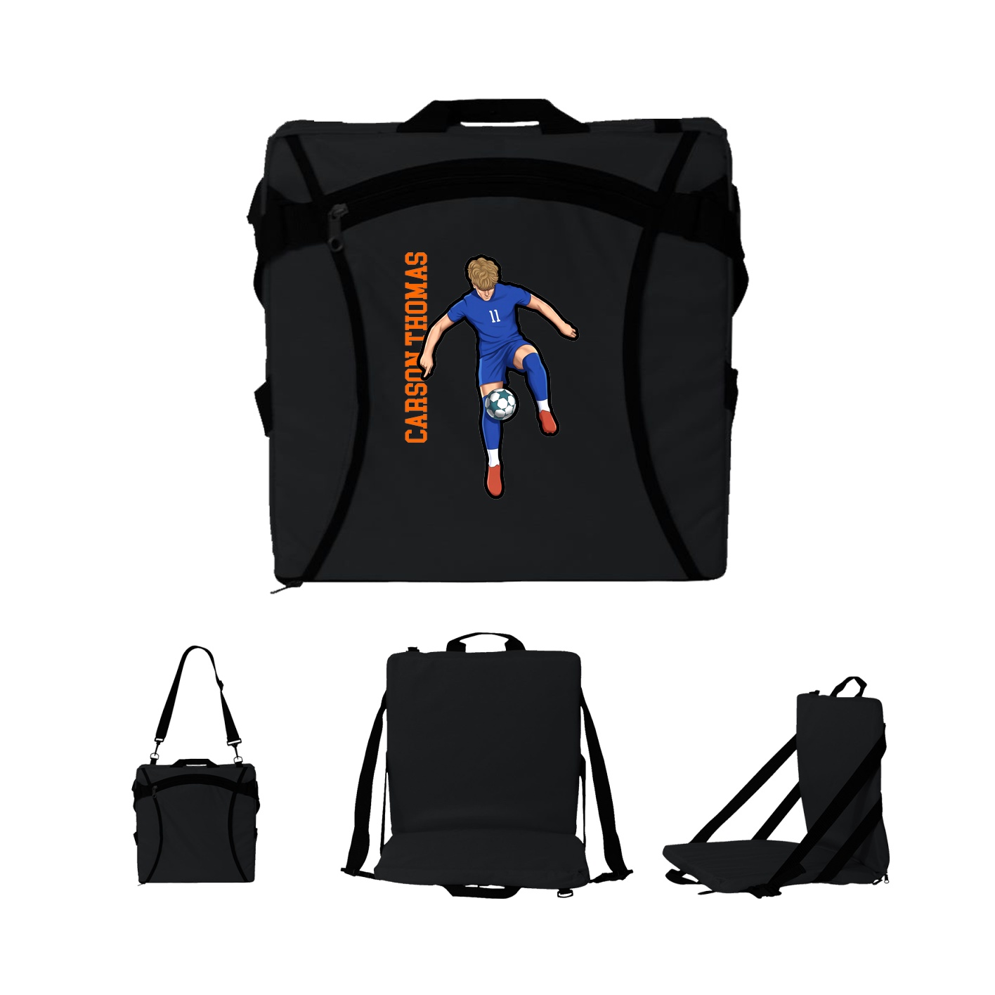 Folding Stadium Seat — Name Vertical in Black
