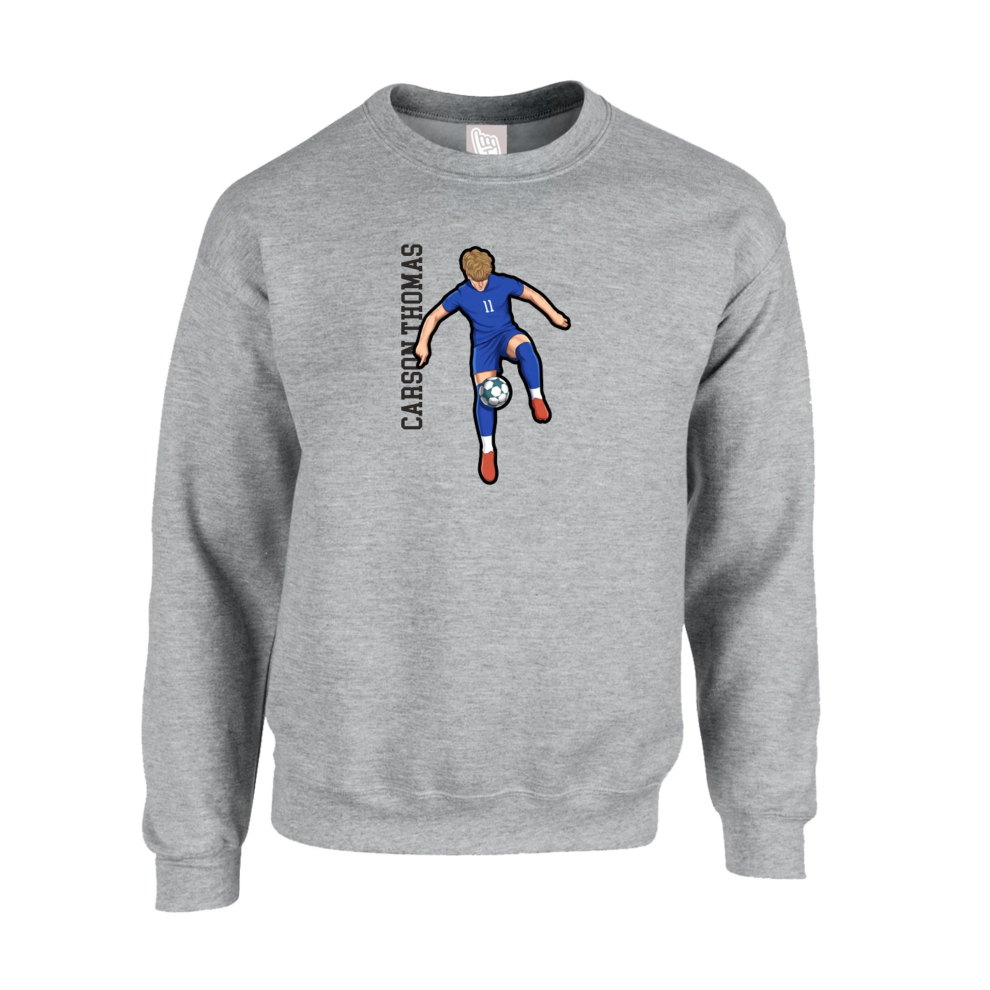 Fleece Crew — Name Vertical in Grey