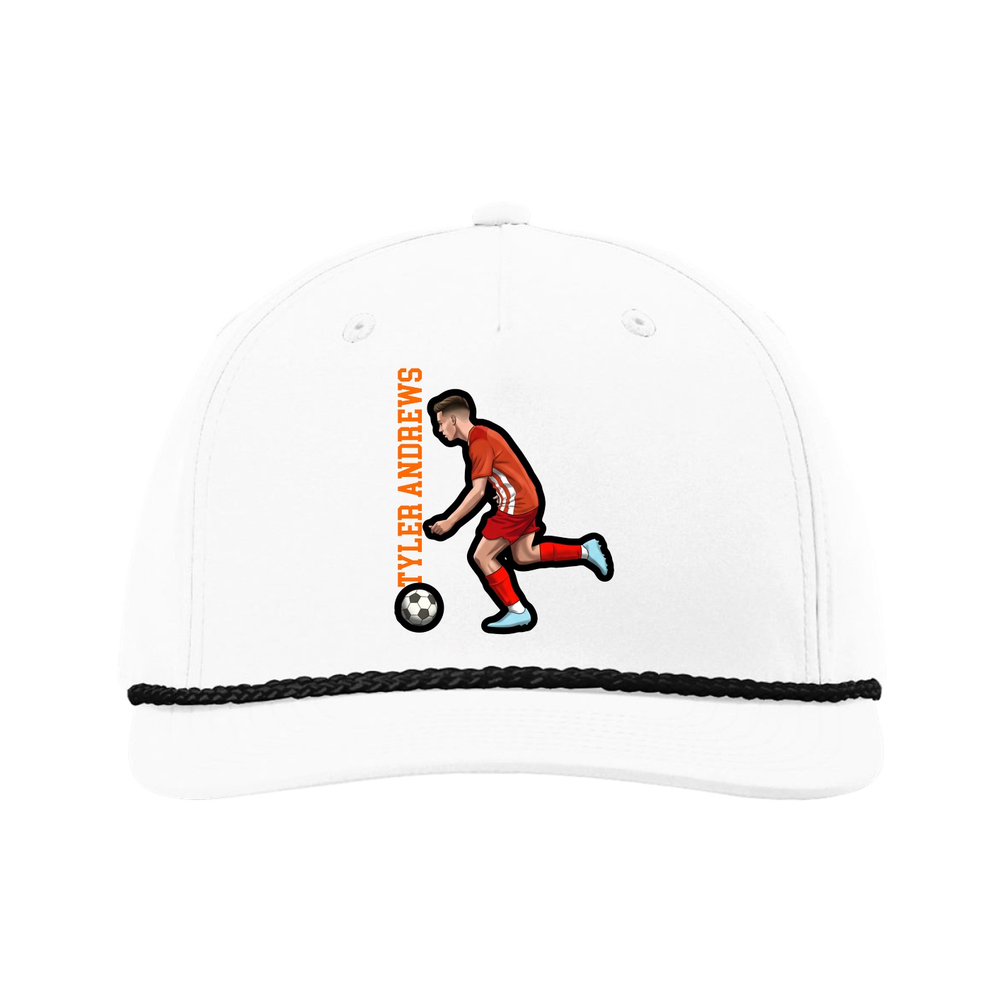 Five-Panel Classic Rope Cap — Name Vertical in White