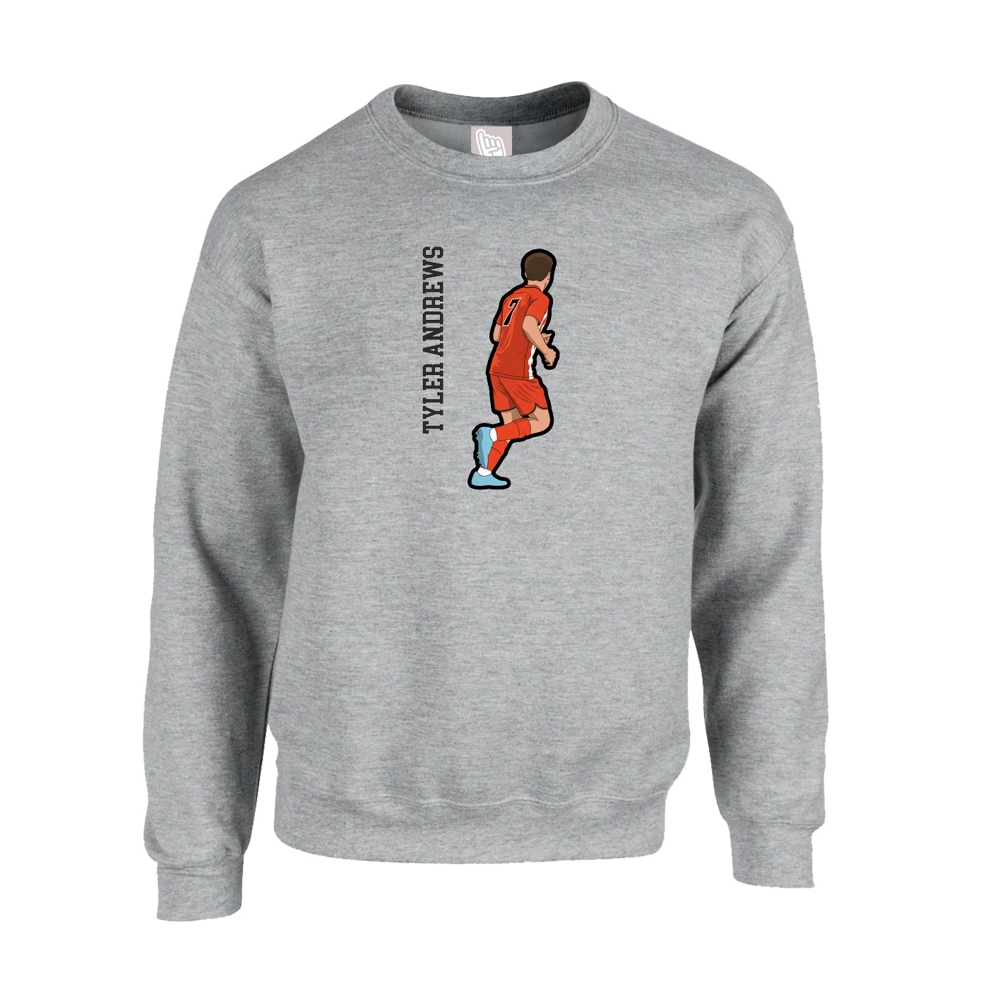 Fleece Crew — Name Vertical in Grey