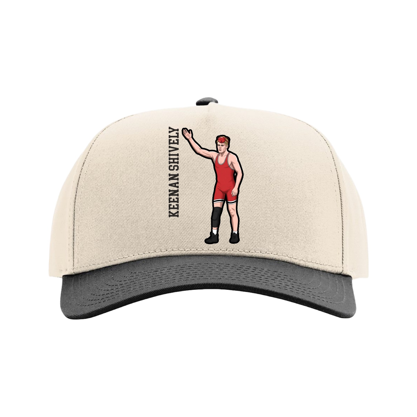 Full Fabric Five-Panel Champ Cap — Name Vertical in Cream/Black