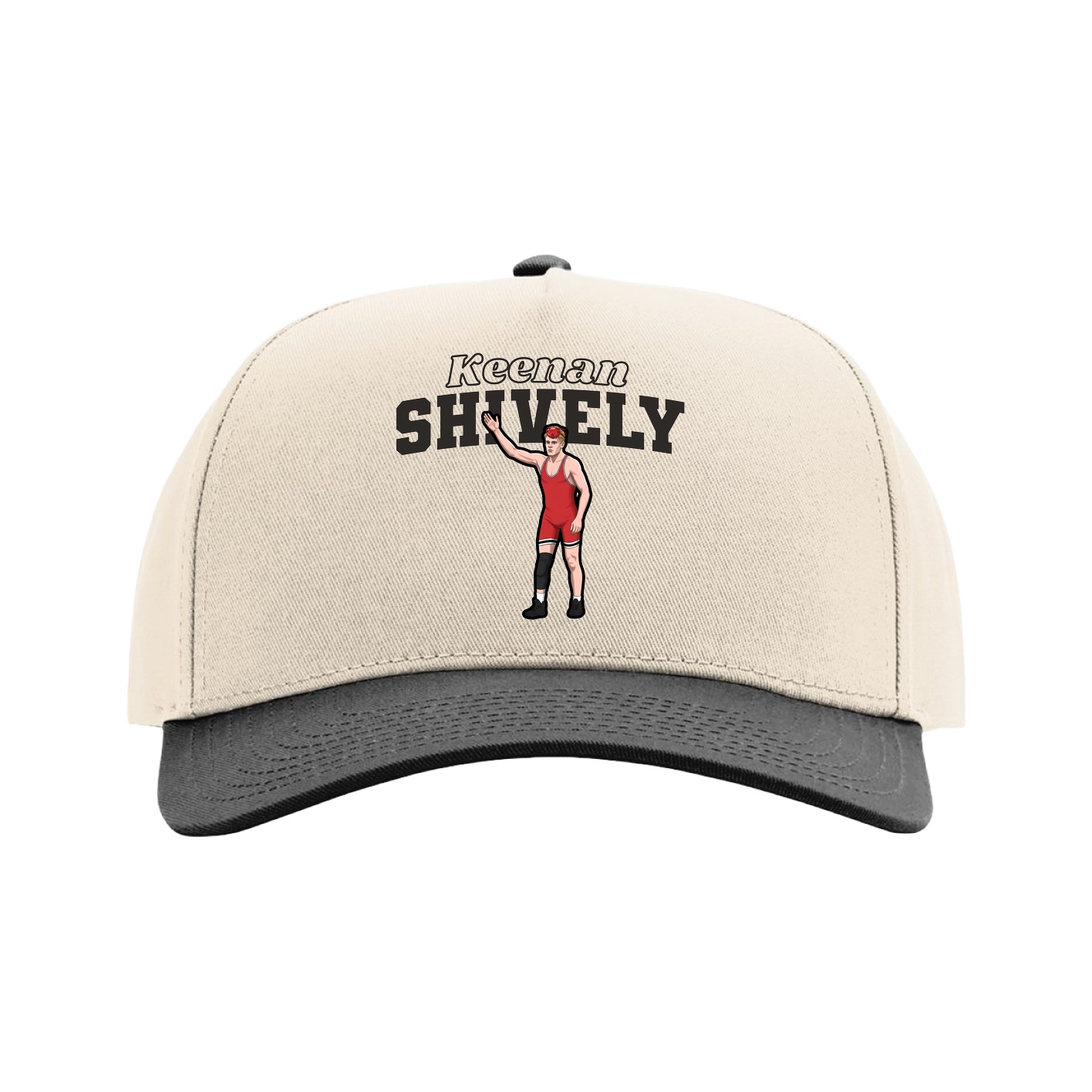 Full Fabric Five-Panel Champ Cap — Name Arch in Cream/Black