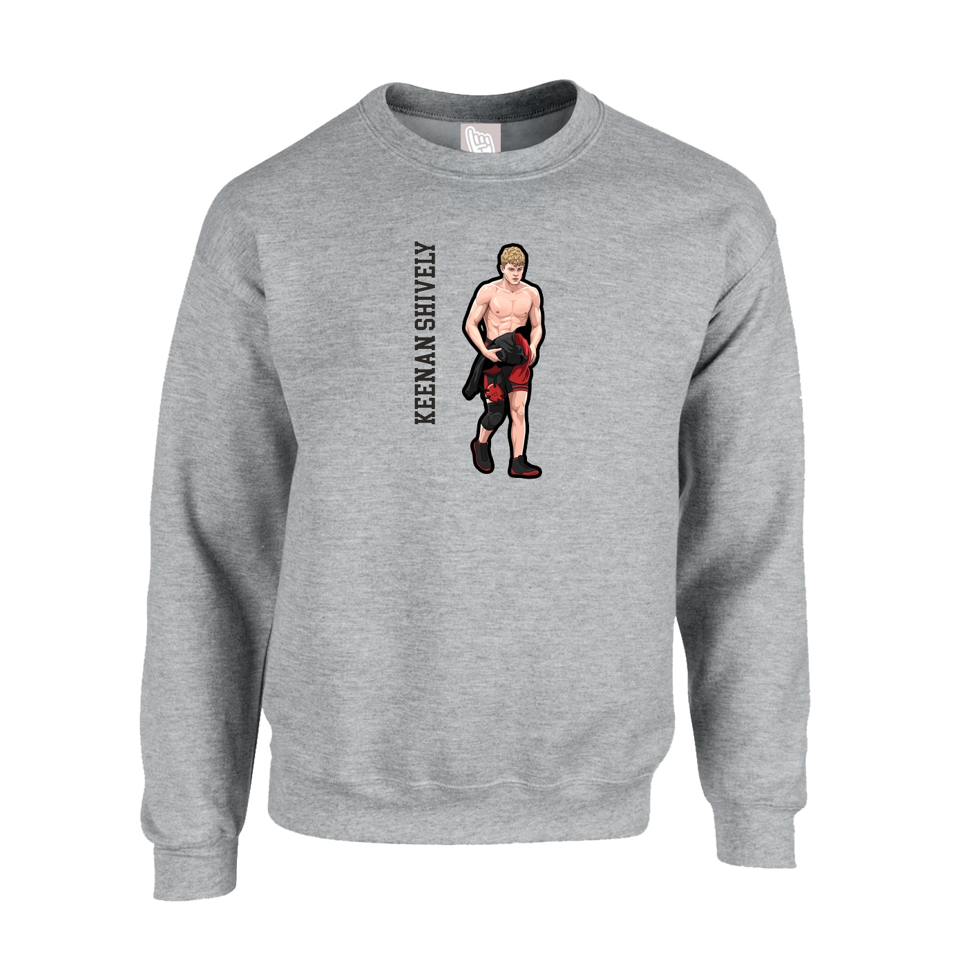 Fleece Crew — Name Vertical in Grey