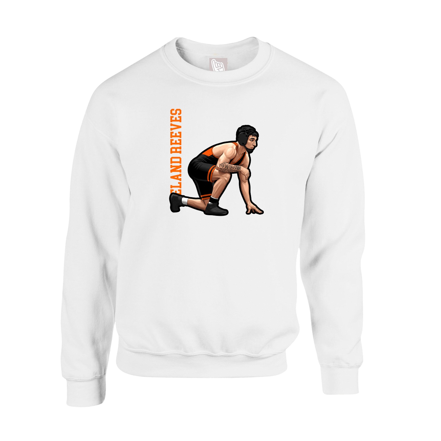 Fleece Crew — Name Vertical in White