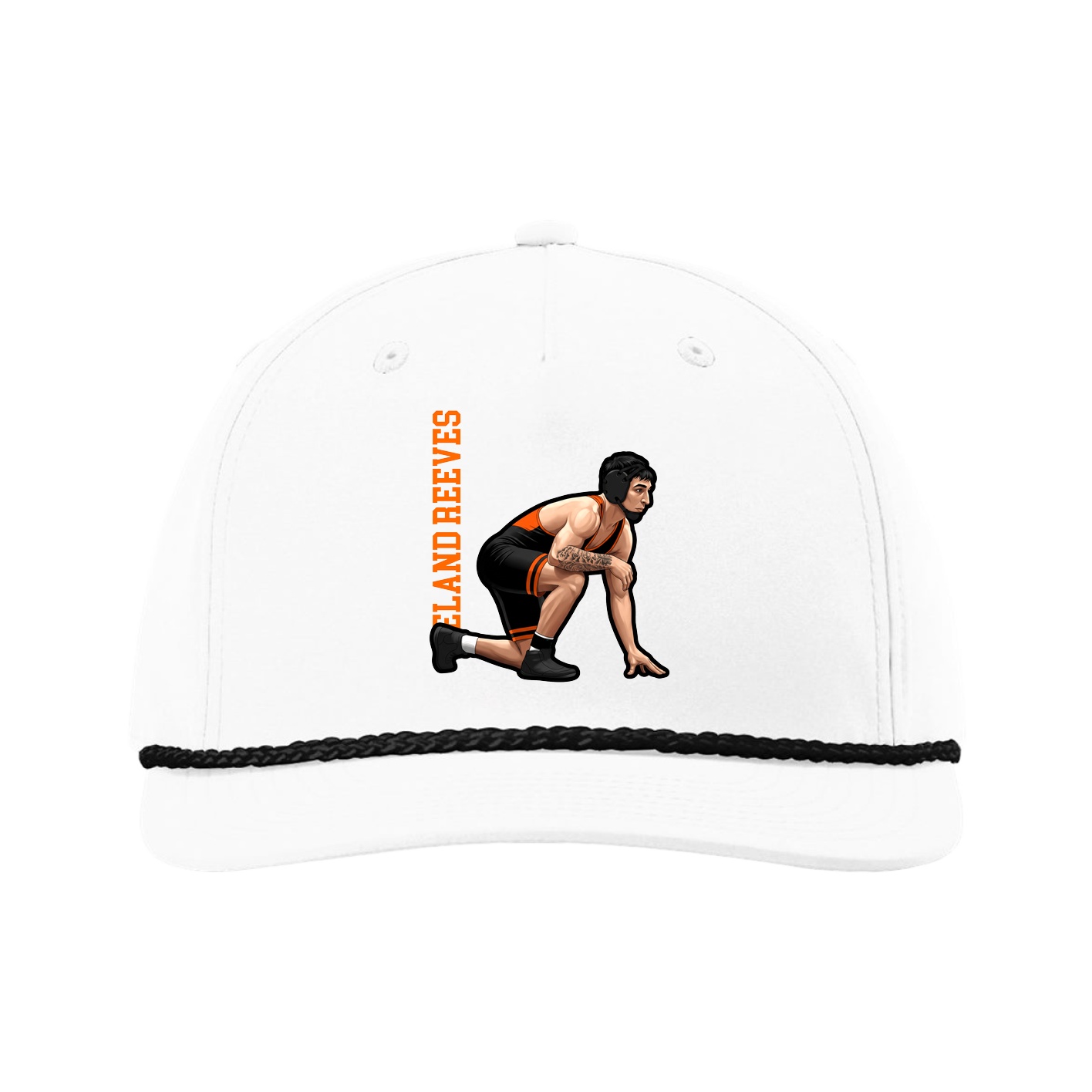 Five-Panel Classic Rope Cap — Name Vertical in White