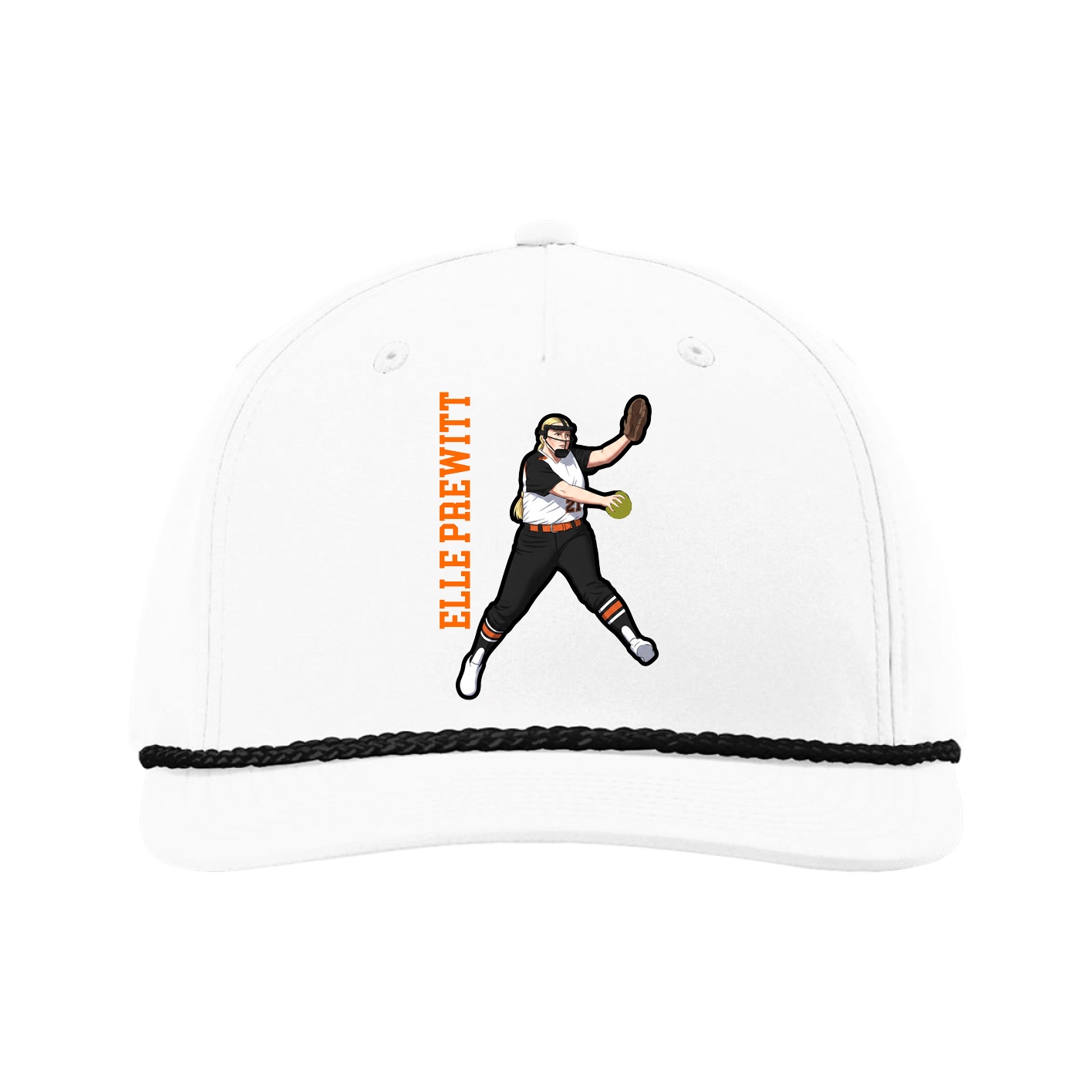 Five-Panel Classic Rope Cap — Name Vertical in White