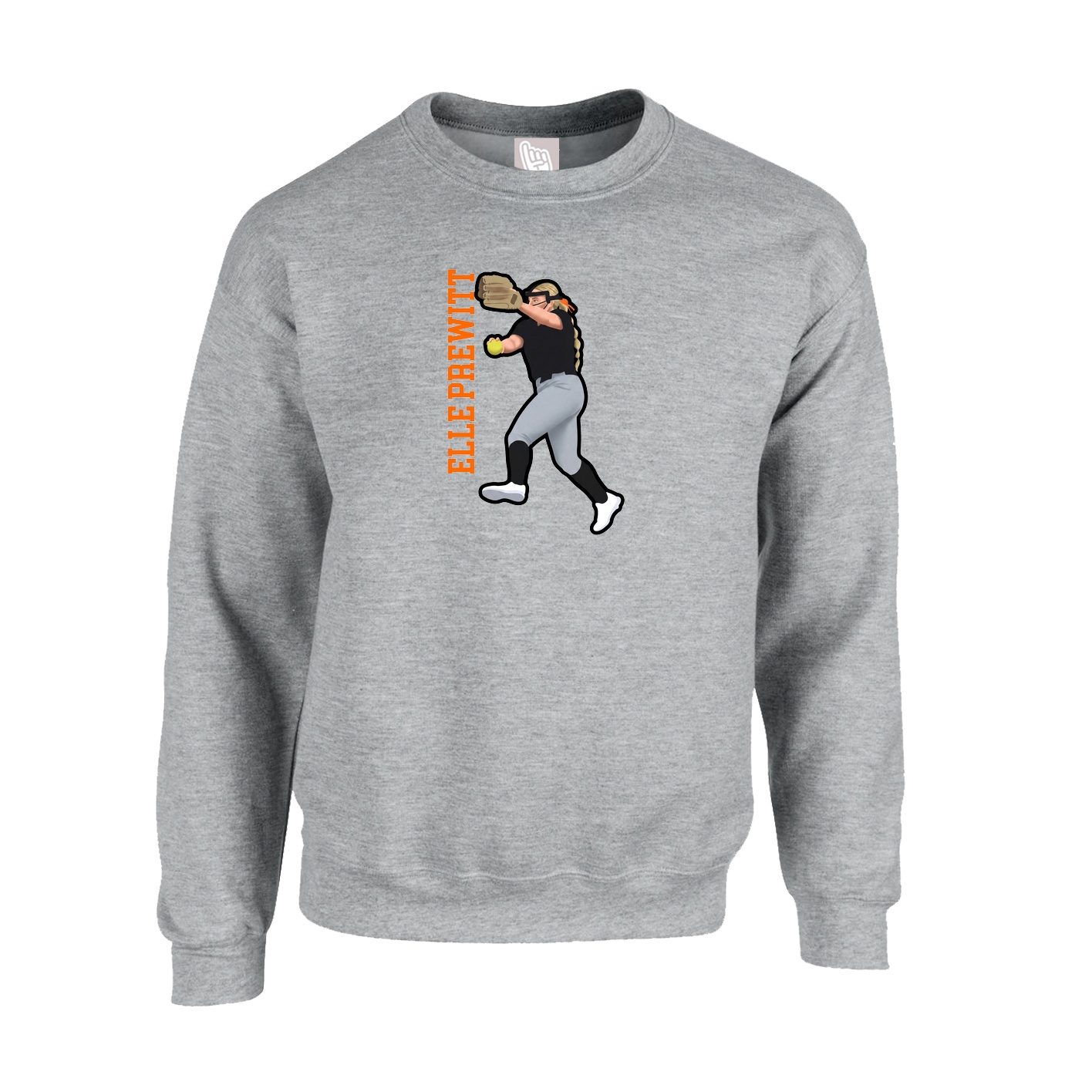 Fleece Crew — Name Vertical in Grey