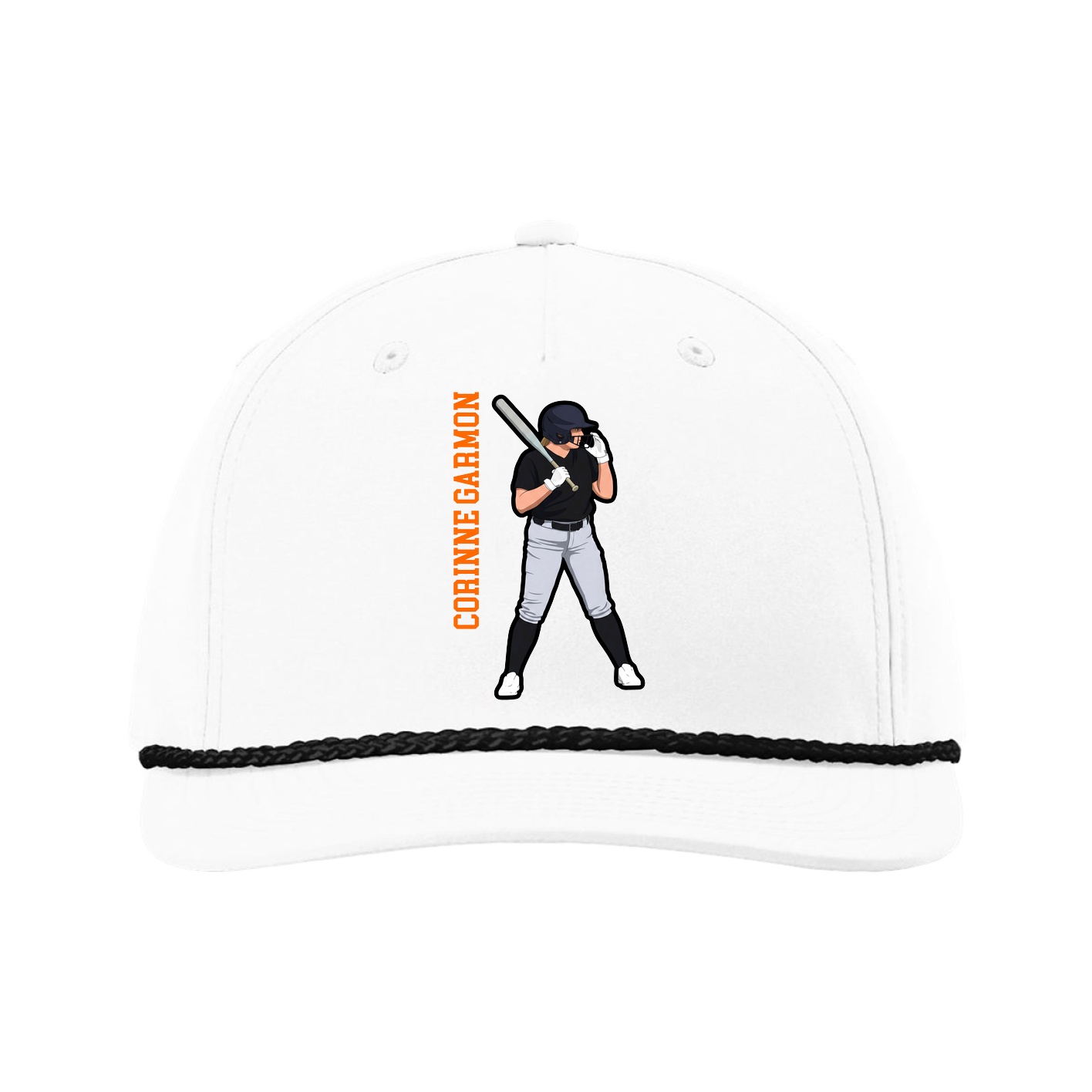 Five-Panel Classic Rope Cap — Name Vertical in White